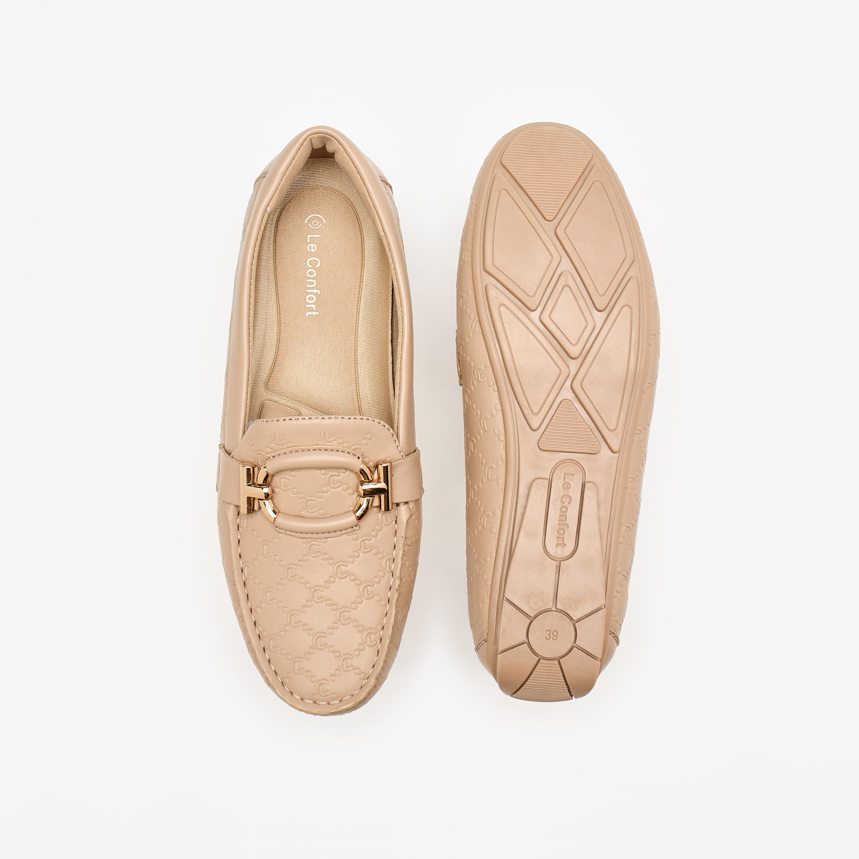 حذاء موكاسين سهل الارتداء بارز الملمس بزينة معدنية من لو كونفورت-women-shoes-flats-loafers-image-1