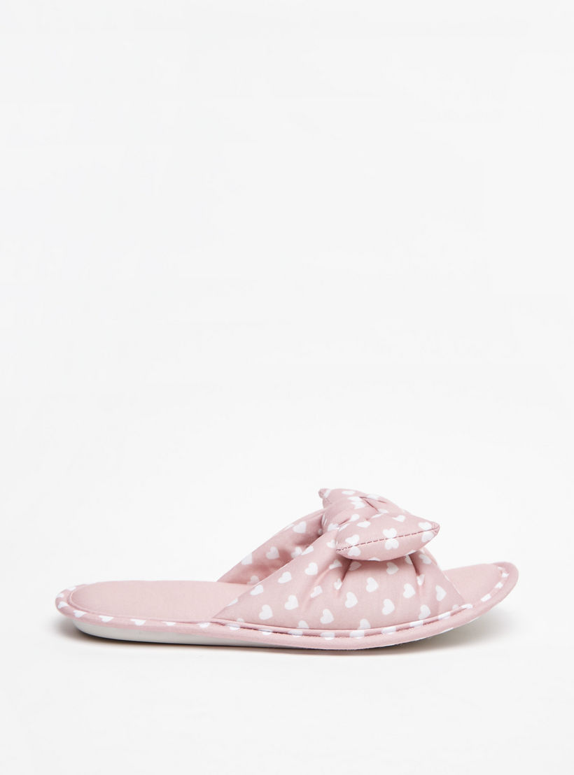 شبشب غرفة نوم بحزام متقاطع وتفاصيل مخملية وطبعات قلب-women-shoes-bedroomslippers-image-2