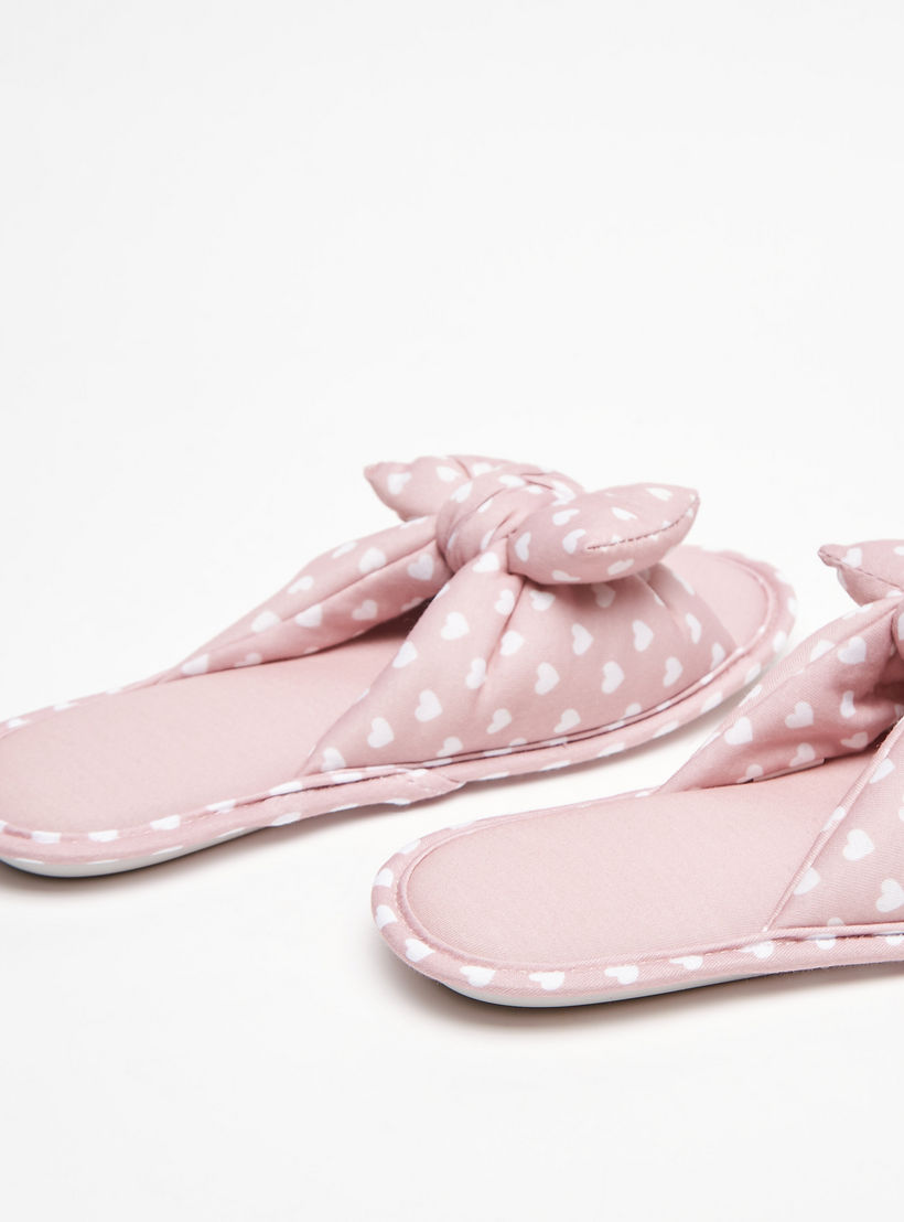 شبشب غرفة نوم بحزام متقاطع وتفاصيل مخملية وطبعات قلب-women-shoes-bedroomslippers-image-6