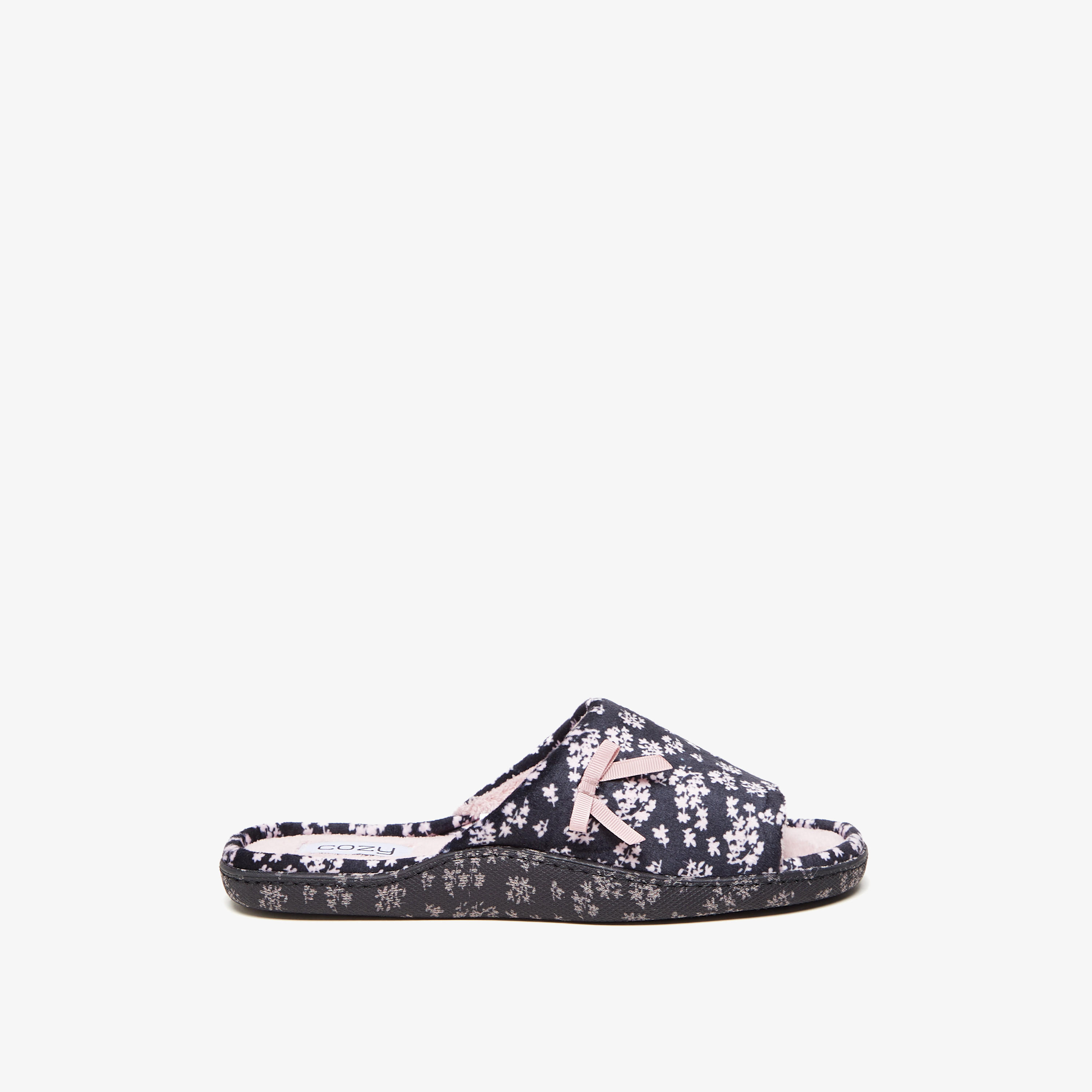 Cozy Printed Slip-On Bedroom Slippers with Bow Applique-women-shoes-bedroomslippers-image-1