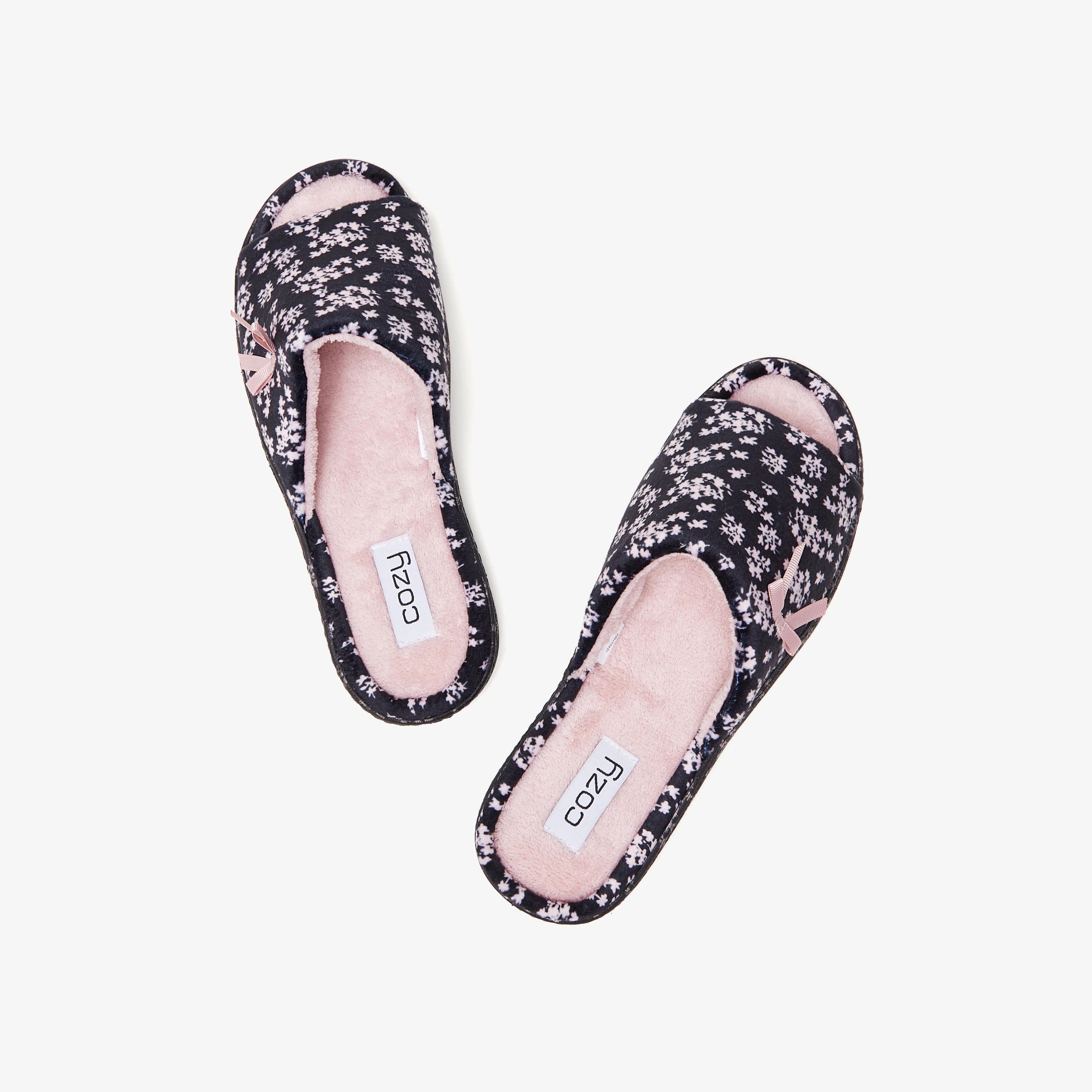 Cozy Printed Slip-On Bedroom Slippers with Bow Applique-women-shoes-bedroomslippers-image-2
