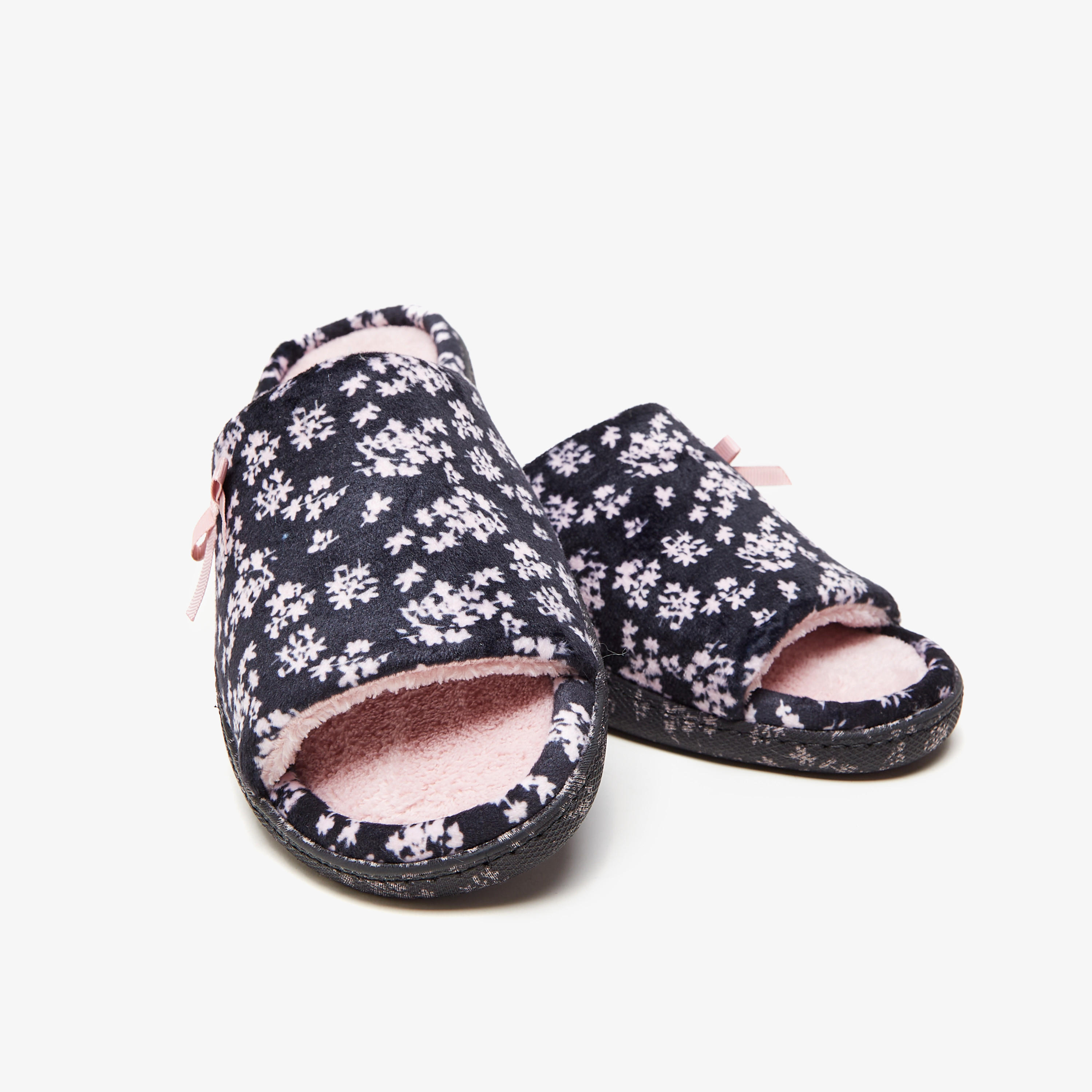 Cozy Printed Slip-On Bedroom Slippers with Bow Applique-women-shoes-bedroomslippers-image-4