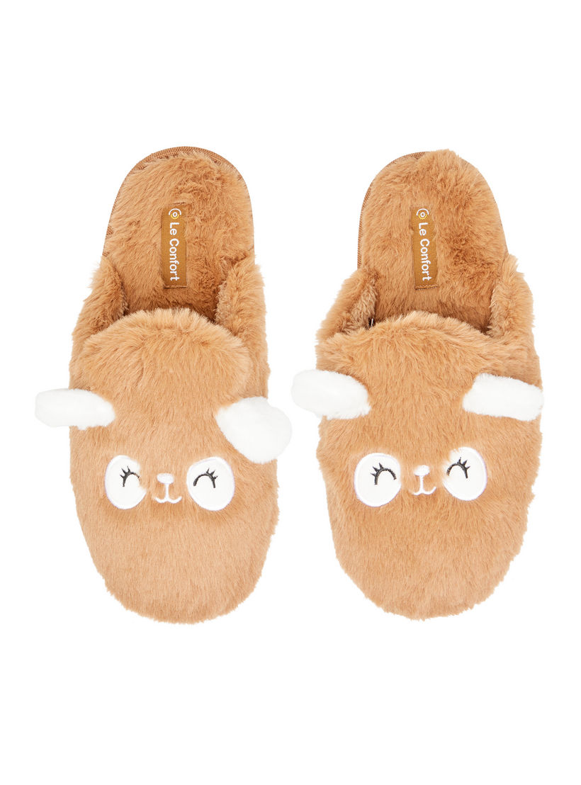 حذاء ميول فرو صناعي لغرفة النوم بتزيينات أذن باندا من لي كونفورت-women-shoes-flipflopsandslides-image-1