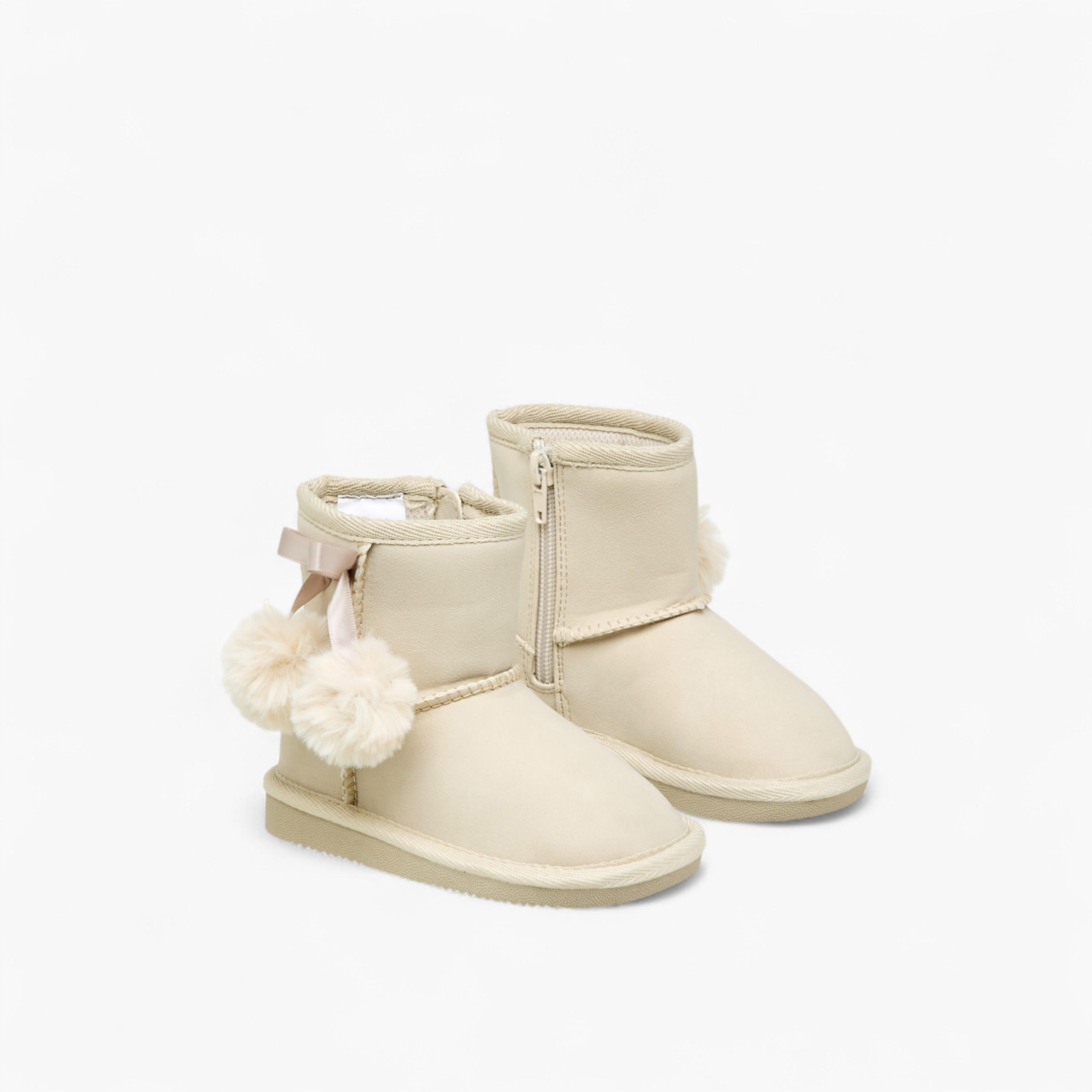 Flora Bella Pom Pom Accent Ankle Boots with Zip Closure-girls-shoes-boots-image-1