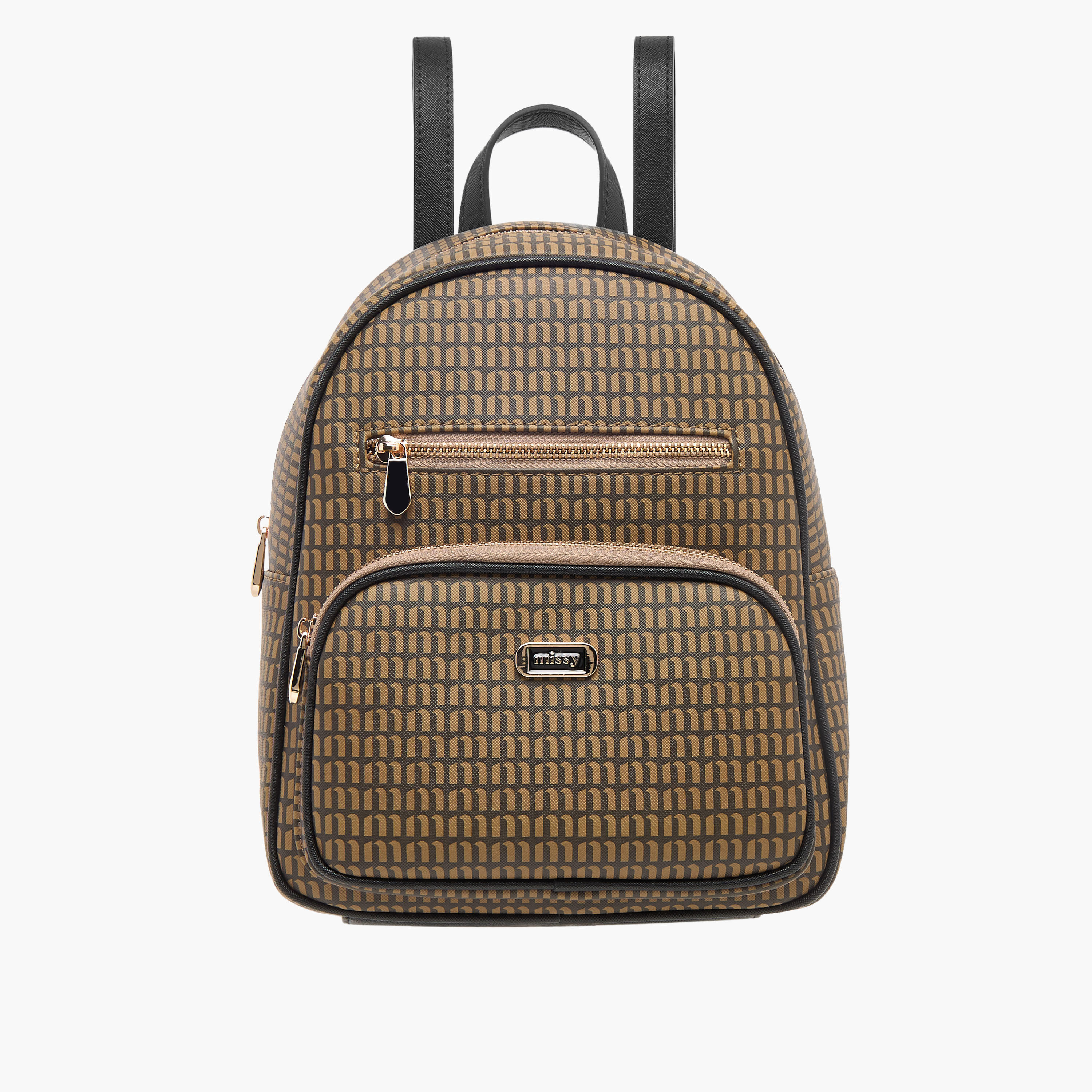 شنطة ظهر بحمالات قابلة للتعديل وسحّاب إغلاق وطبعات مونوجرام من ميسي-women-bagsandwallets-backpacks-image-1