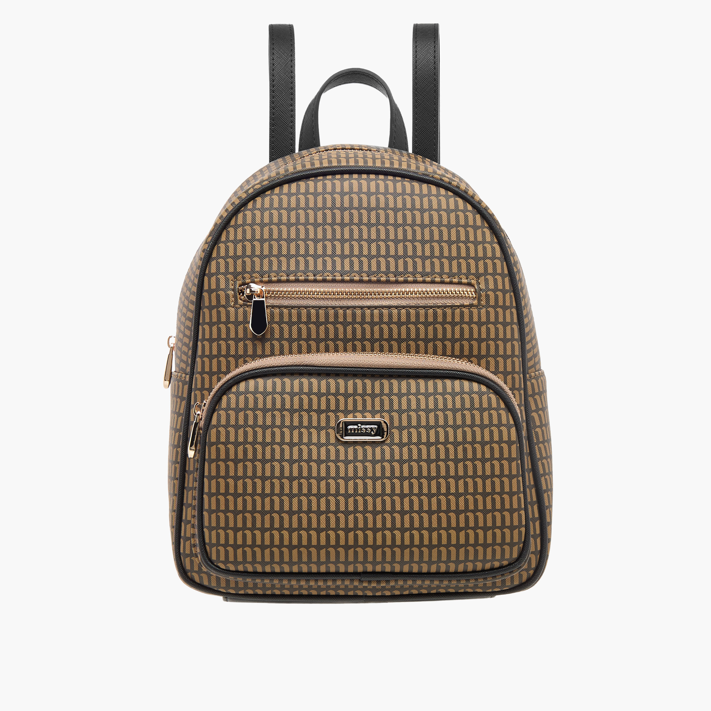Missy Monogram Print Backpack with Adjustable Straps and Zip Closure-women-bagsandwallets-backpacks-image-1