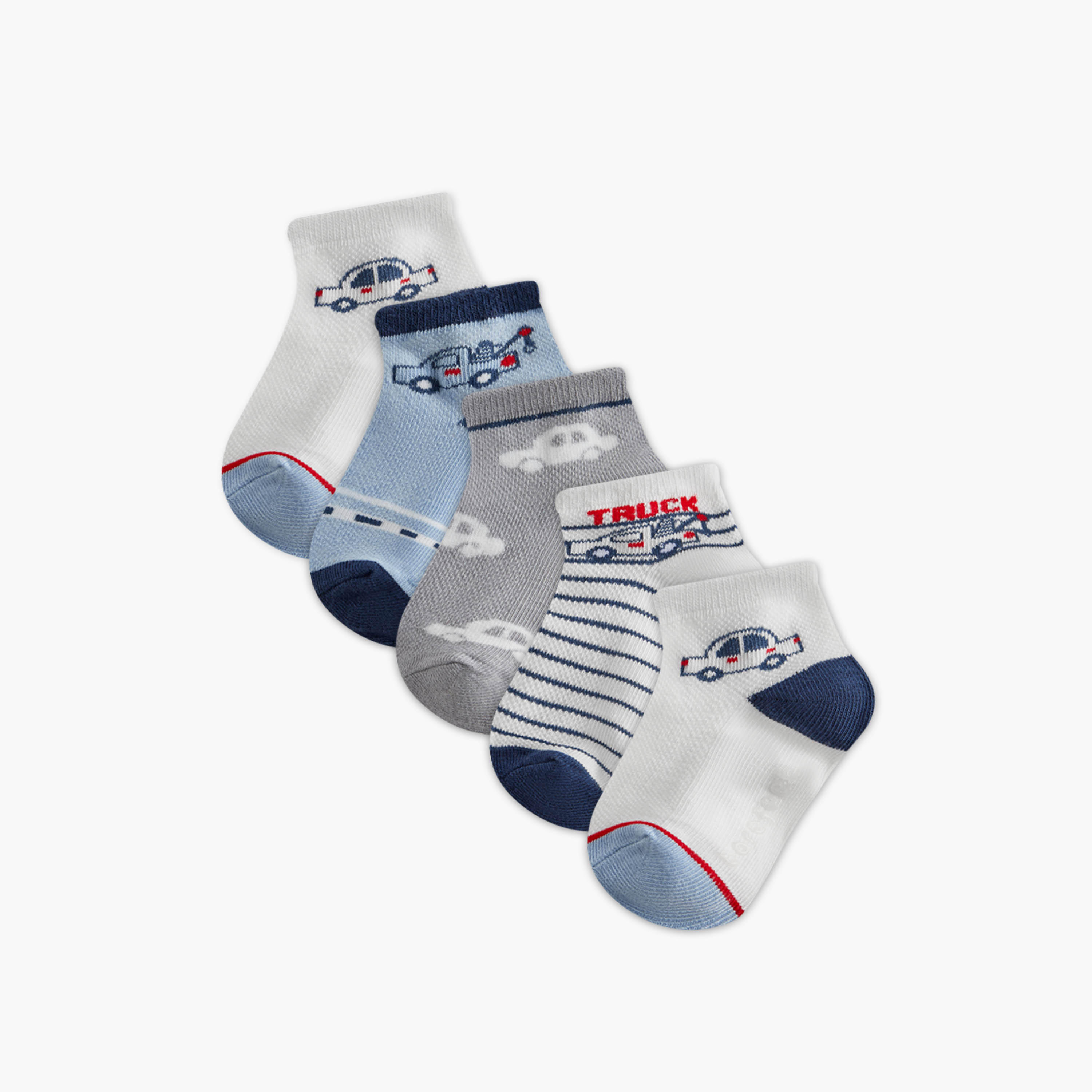 Barefeet Car Print Ankle Length Socks - Set of 5-baby-girls-accessories-socks-image-1