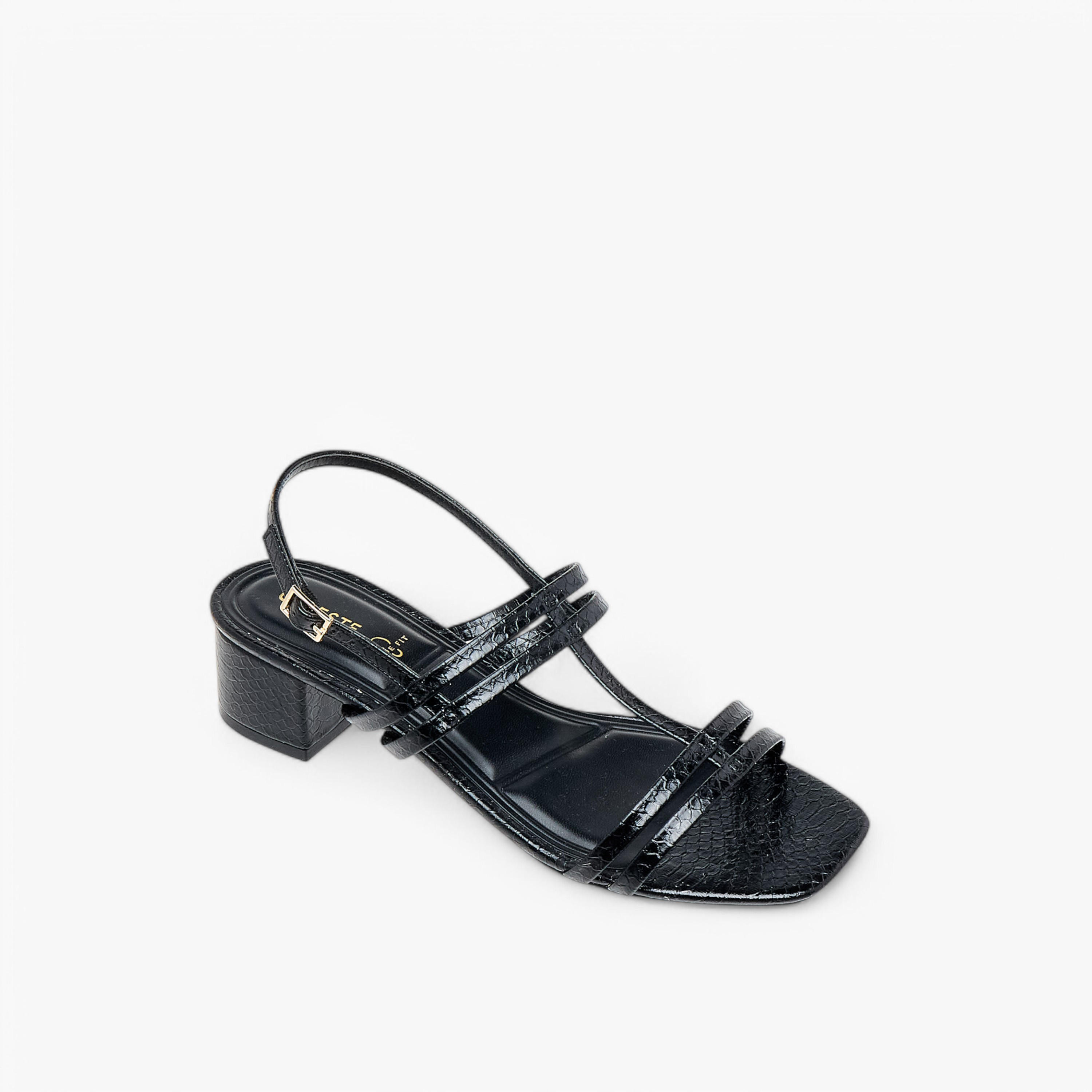 صندل بارز الملمس بحزام وكعب سميك وإبزيم إغلاق للنساء من سيليست-women-shoes-sandals-heeled-image-2