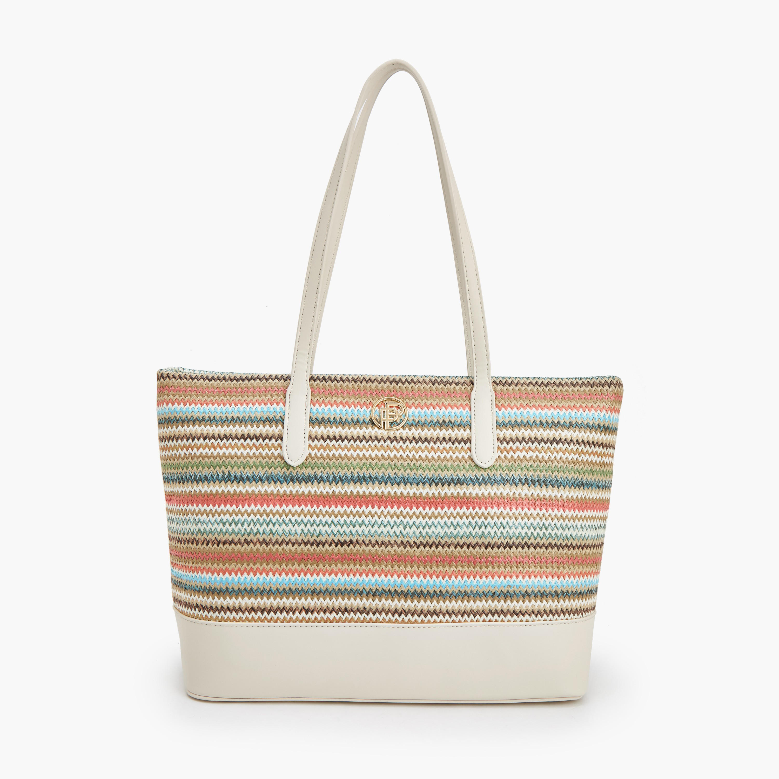 Peppermint Textured Tote Bag with Zip Closure-women-bagsandwallets-handbags-image-1