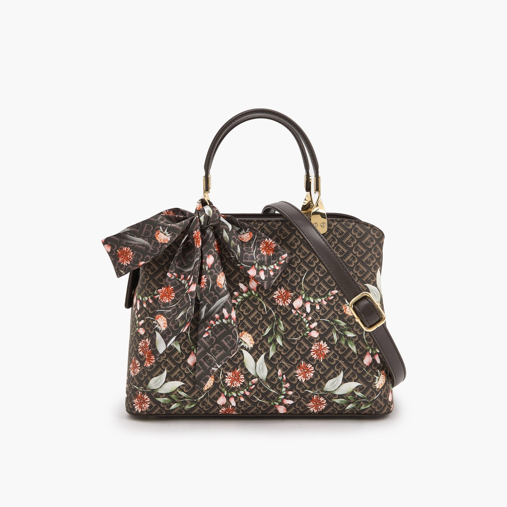 شنطة توتي بطبعات مونوجرام وزهور وتفاصيل وشاح من فلورا بيلا-women-bagsandwallets-handbags-image-1