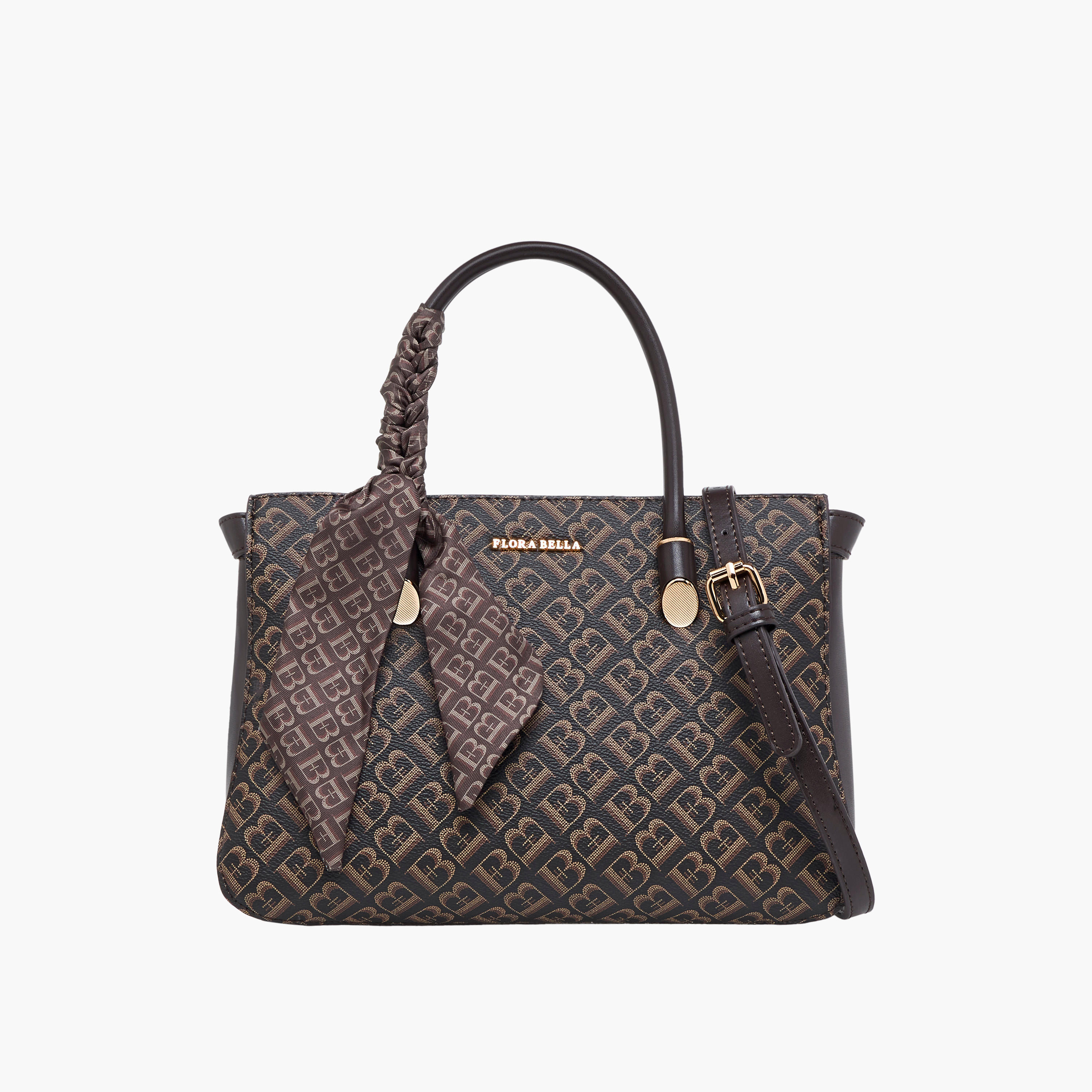Flora Bella Scarf Accent Monogram Print Tote Bag with Zip Closure-women-bagsandwallets-handbags-image-1