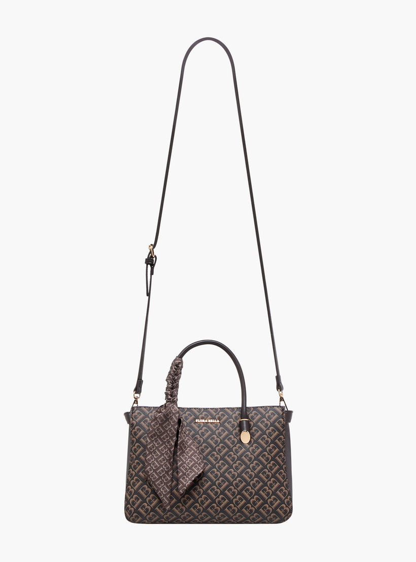 شنطة توتي بسحاب إغلاق وطبعات مونوجرام وزينة وشاح من فلورا بيلا-women-bagsandwallets-handbags-image-3
