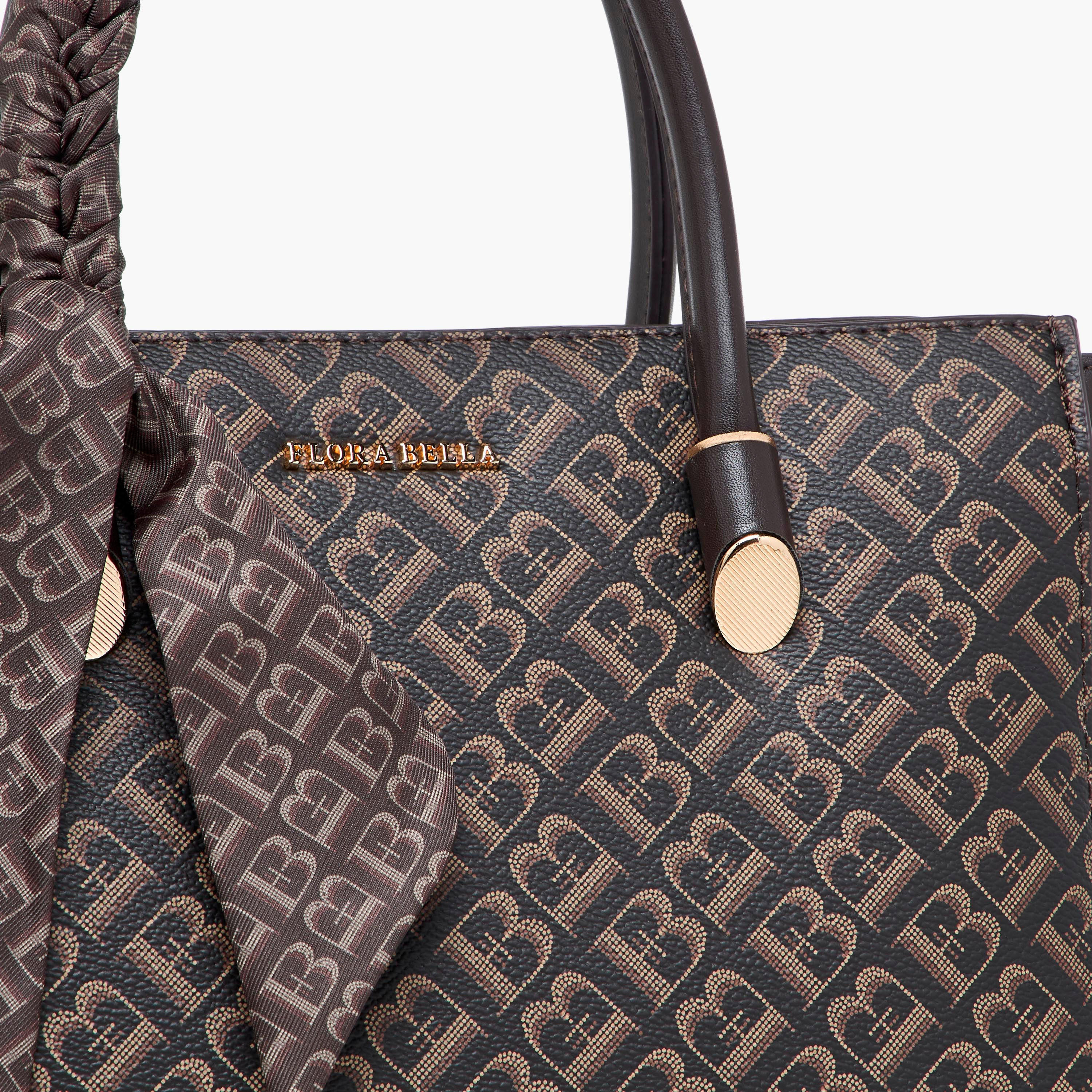 شنطة توتي بسحاب إغلاق وطبعات مونوجرام وزينة وشاح من فلورا بيلا-women-bagsandwallets-handbags-image-6
