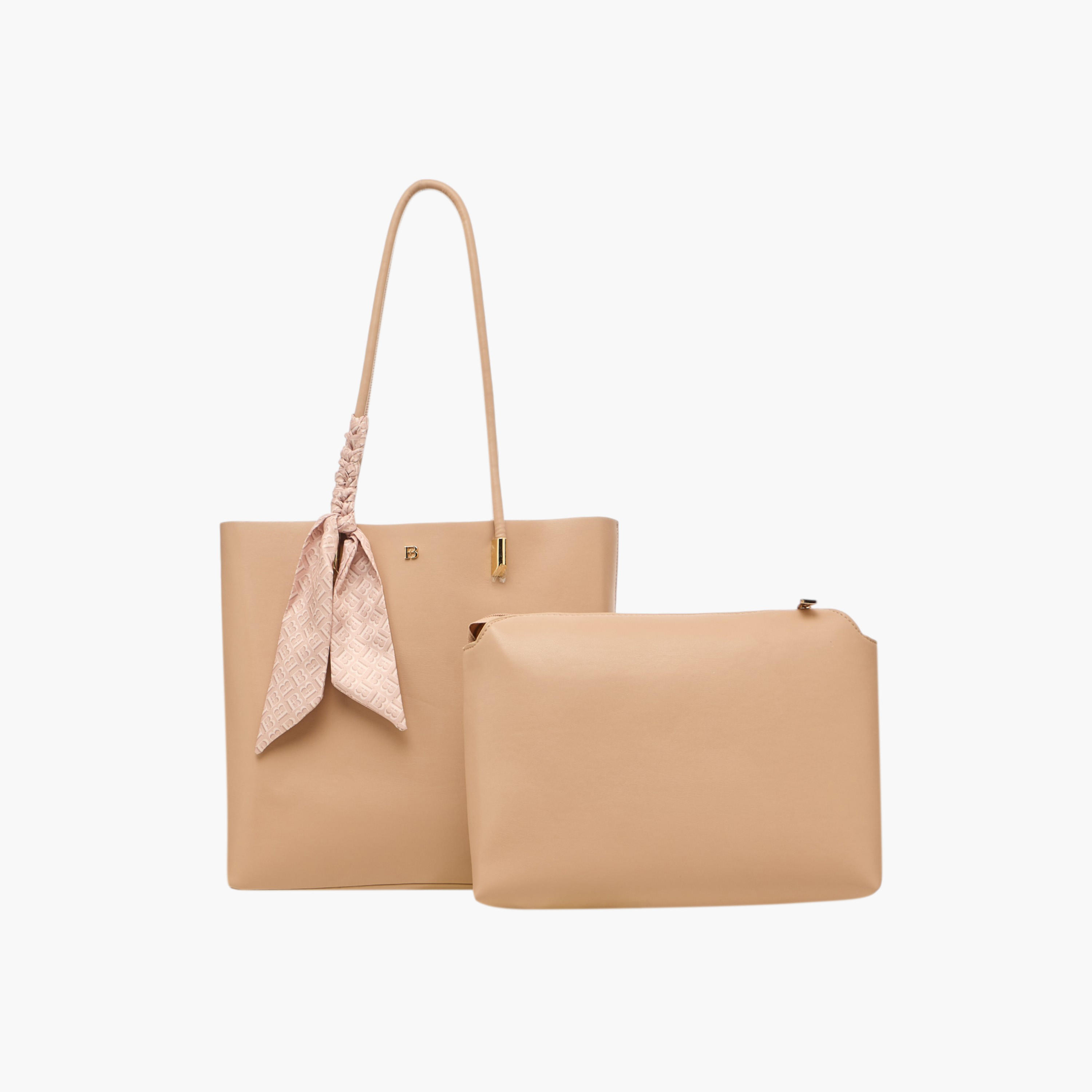 شنطة توتي سادة مزينة بوشاح مونوجرام مع شنطة صغيرة من من فلورا بيلا-women-bagsandwallets-handbags-image-1