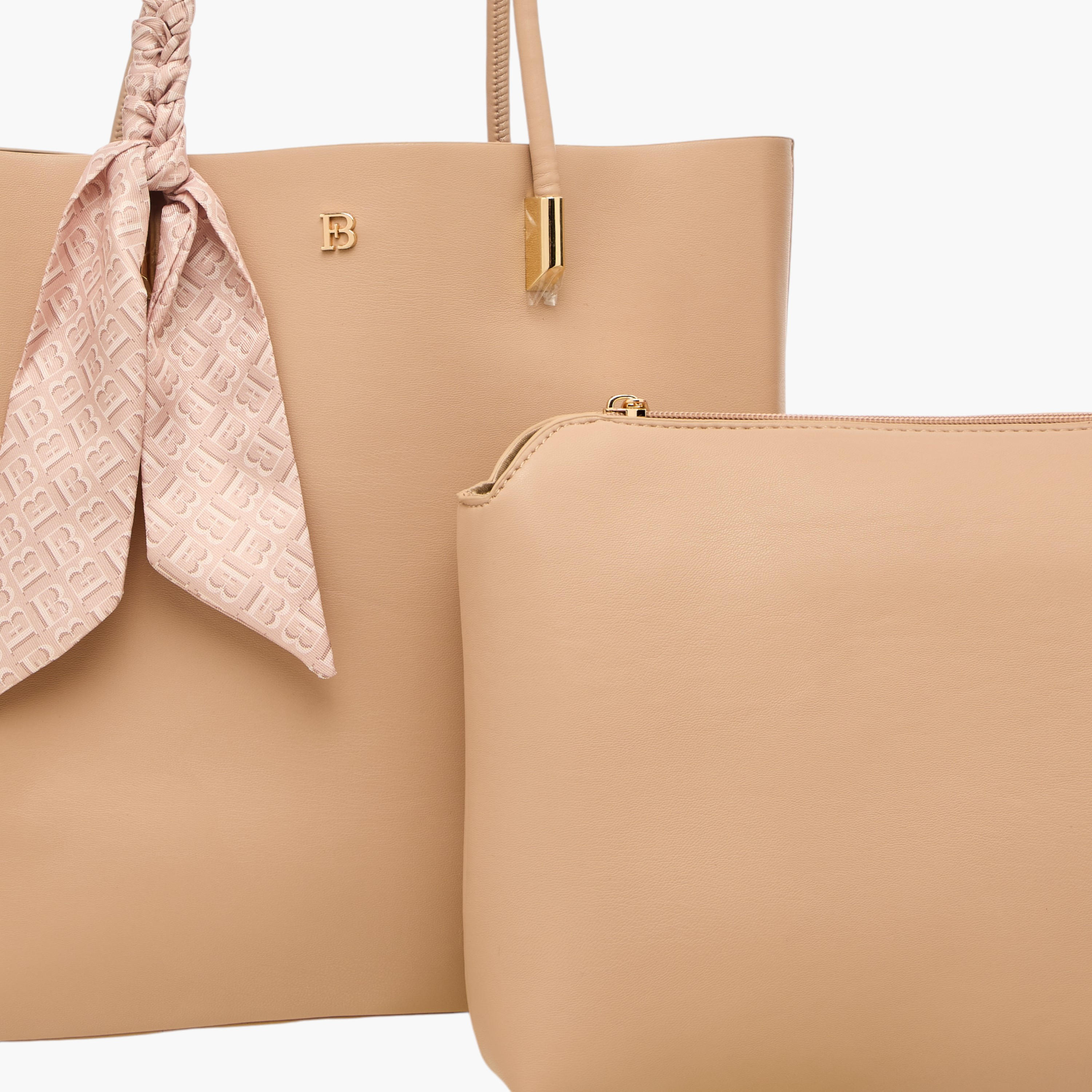 شنطة توتي سادة مزينة بوشاح مونوجرام مع شنطة صغيرة من من فلورا بيلا-women-bagsandwallets-handbags-image-8