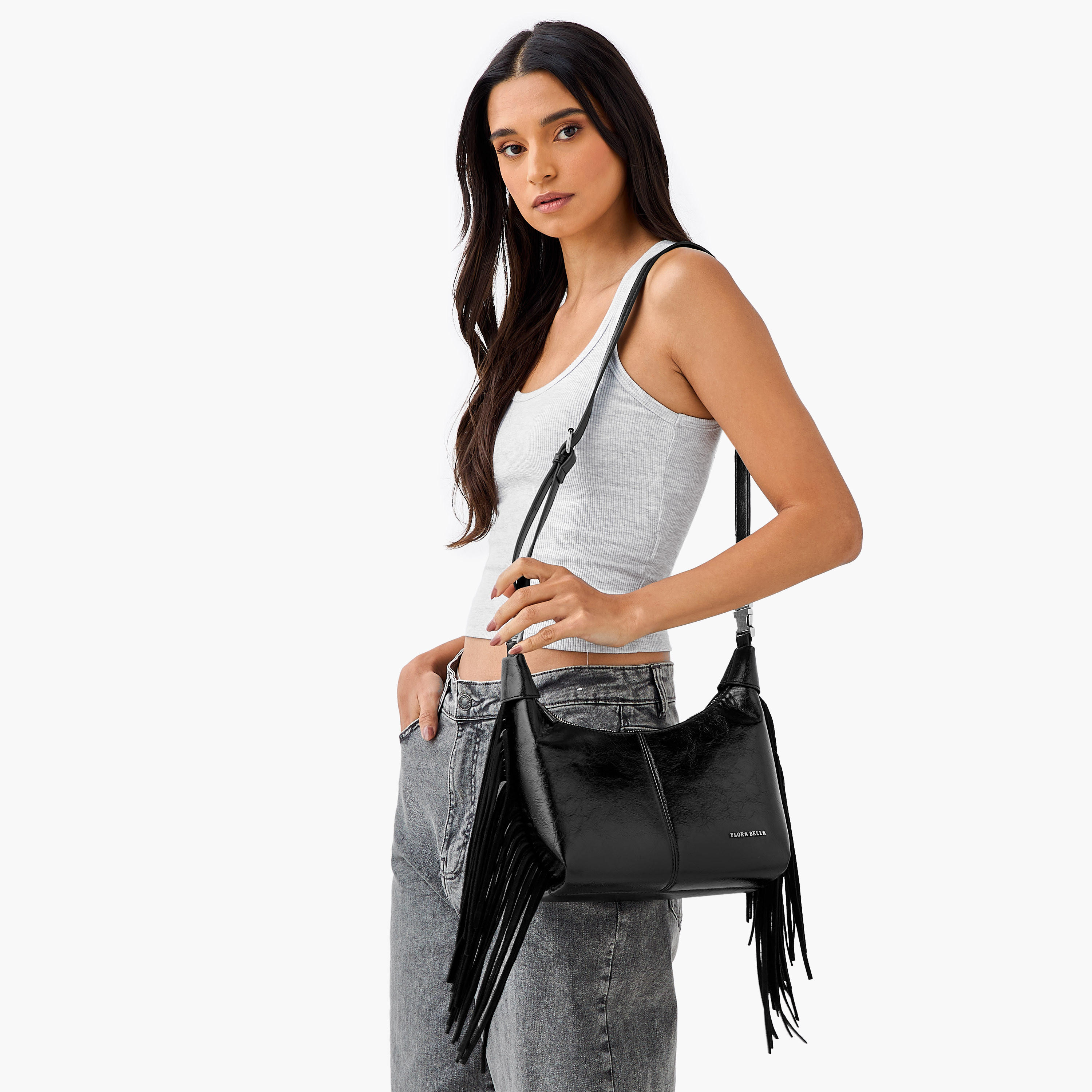 شنطة كتف بارزة الملمس بحزام قابل للتعديل وسحاب إغلاق من فلورا بيلا-women-bagsandwallets-handbags-image-2
