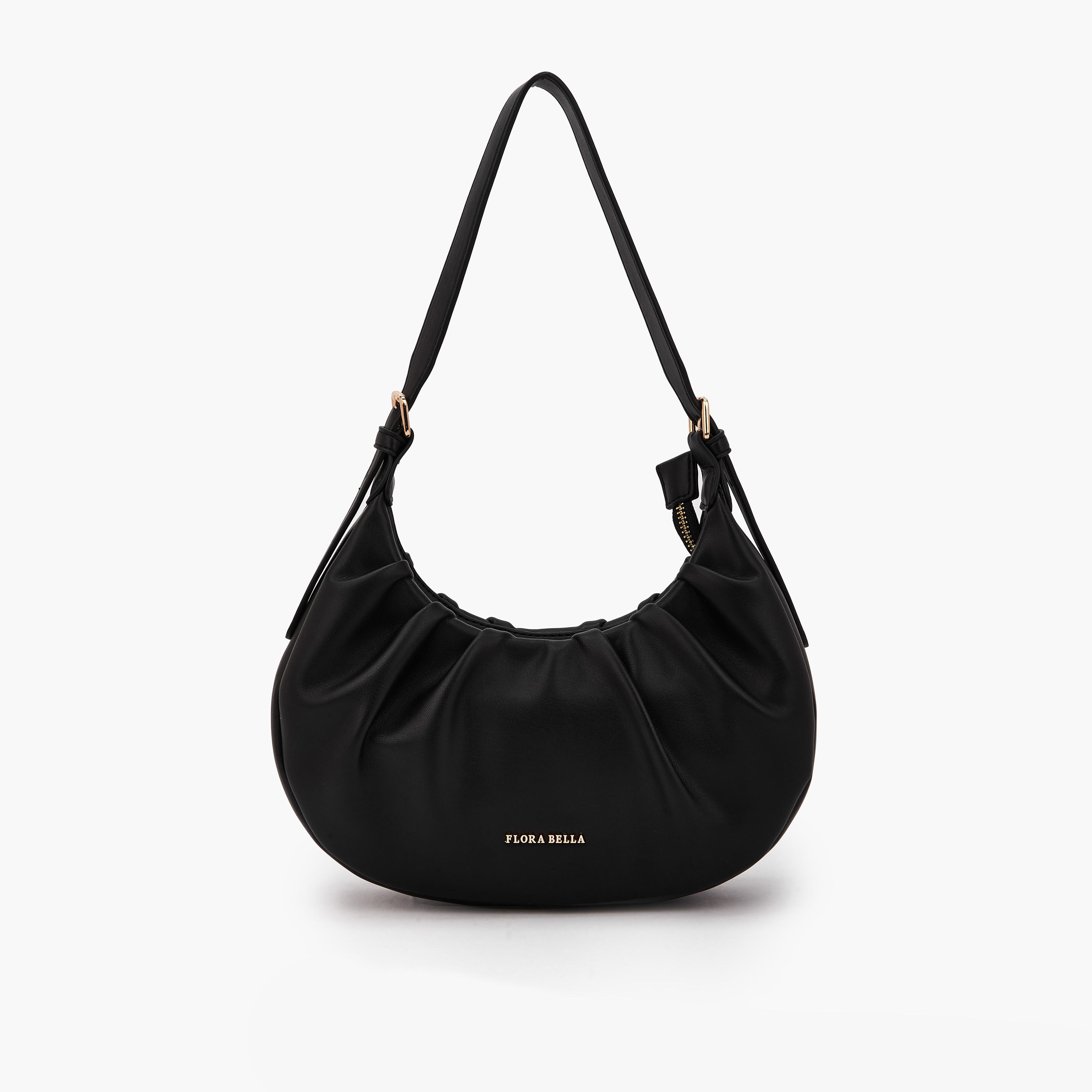 Flora Bella Ruched Shoulder Bag with Zip Closure-women-bagsandwallets-handbags-image-1