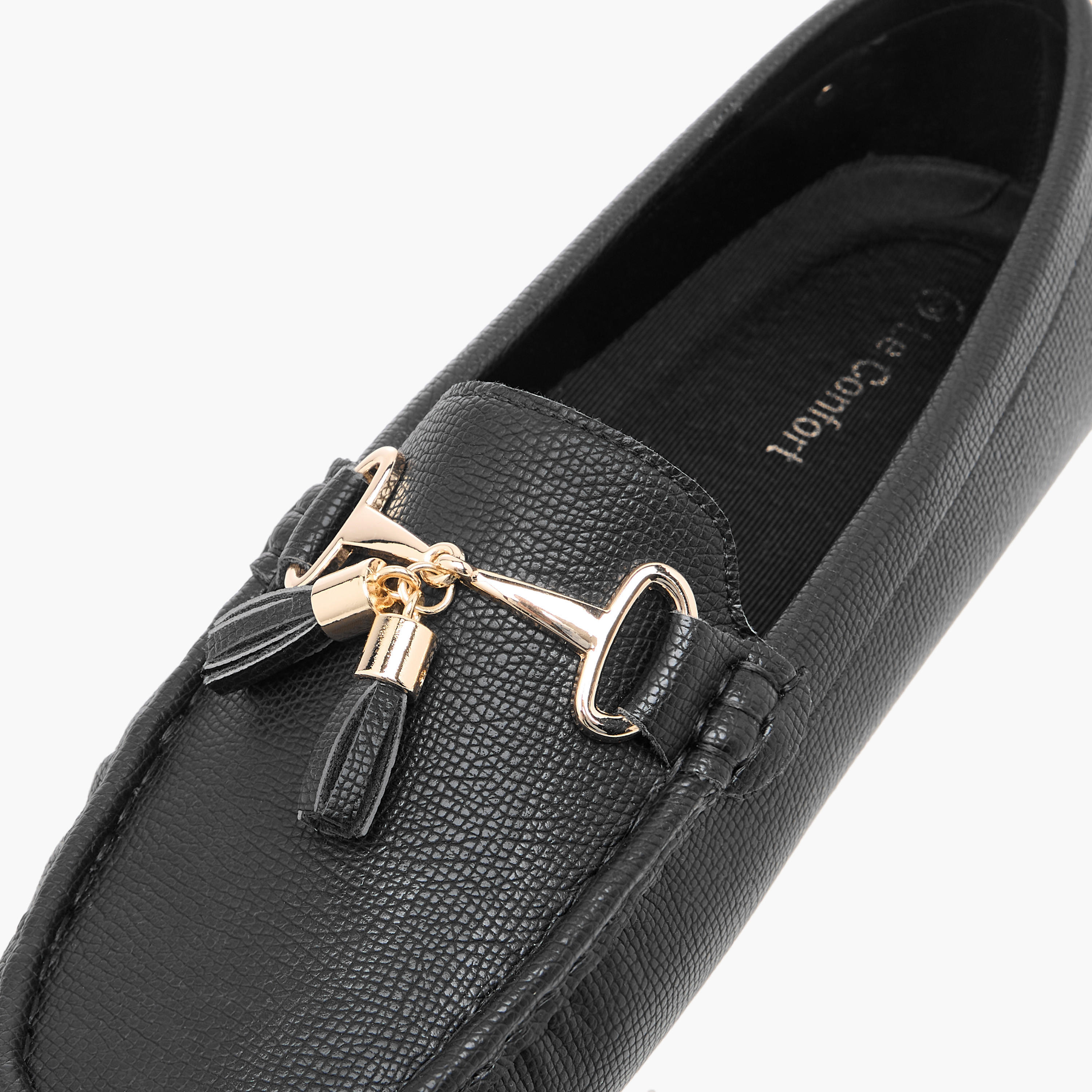 حذاء سهل الارتداء مريح بارز الملمس بتفاصيل شرّابات من لو كونفورت-women-shoes-flats-loafers-image-4