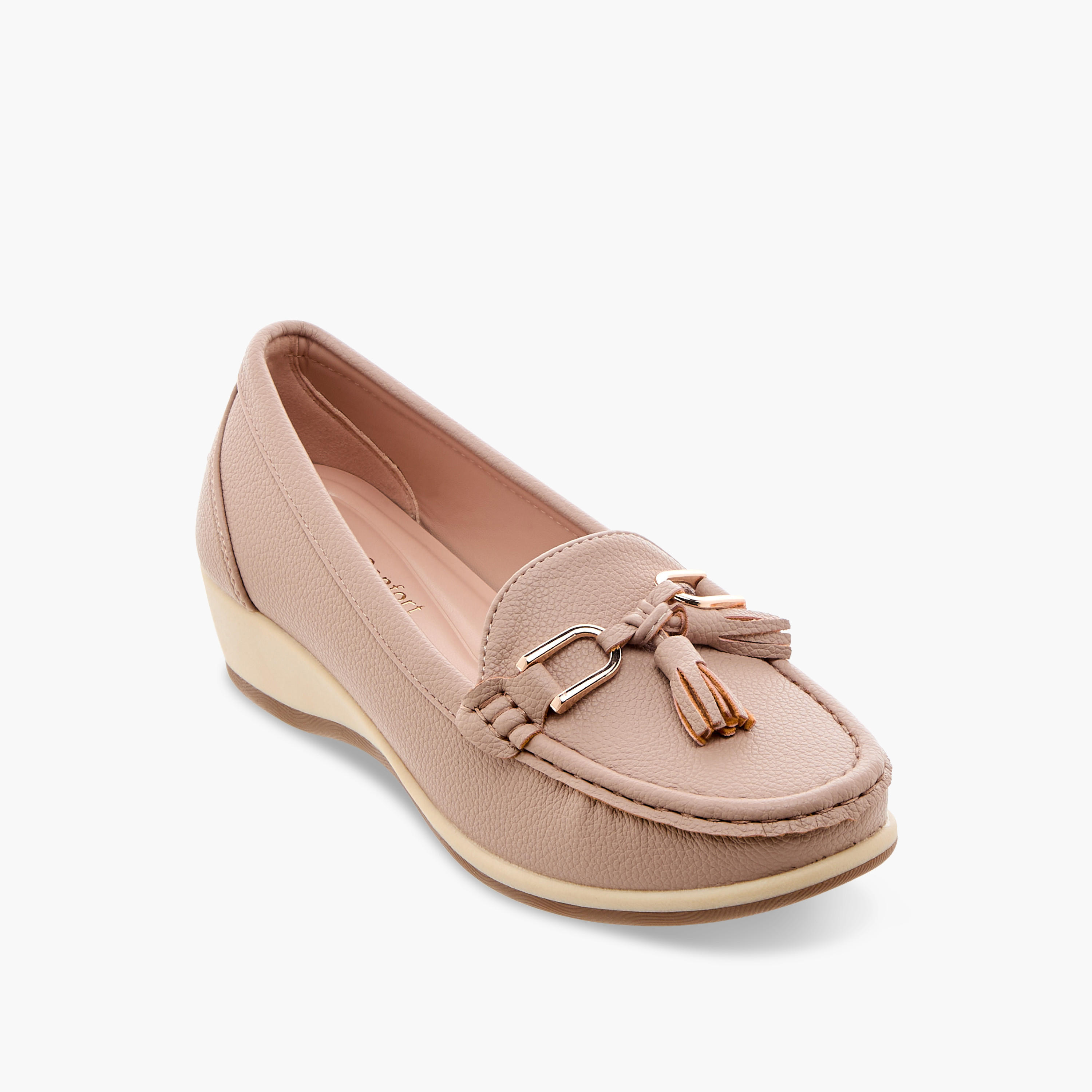 Le Confort Tassel Accent Slip-On Loafers with Wedge Heels-women-shoes-loafersandmoccasins-image-2