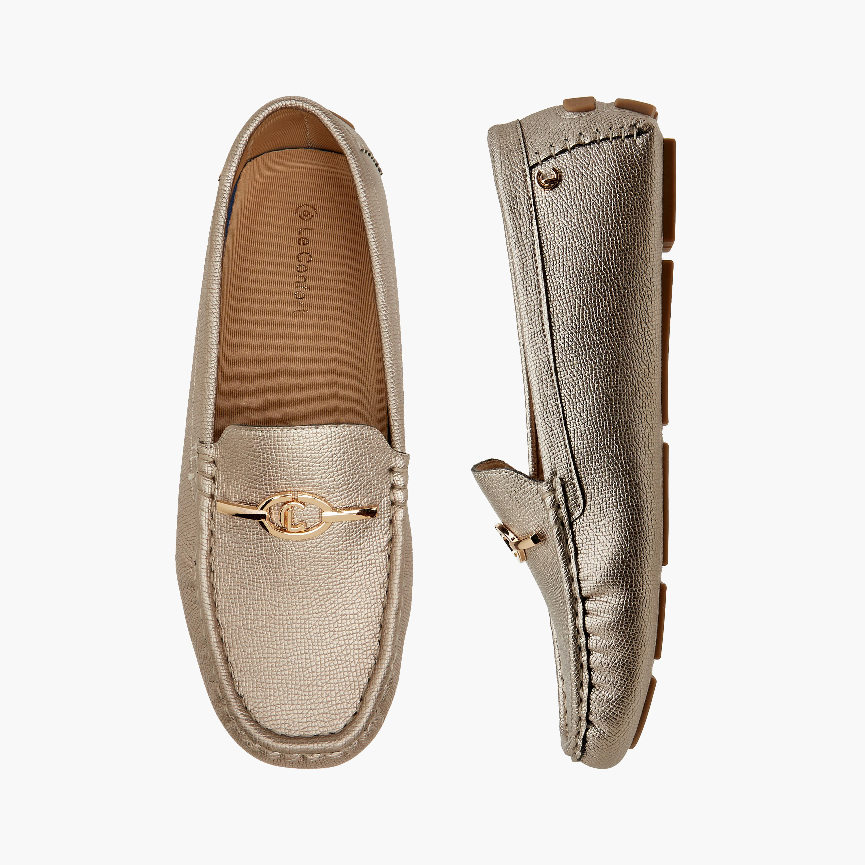 Le Confort Textured Slip-On Comfort Loafers with Metal Accent-women-shoes-loafersandmoccasins-image-1