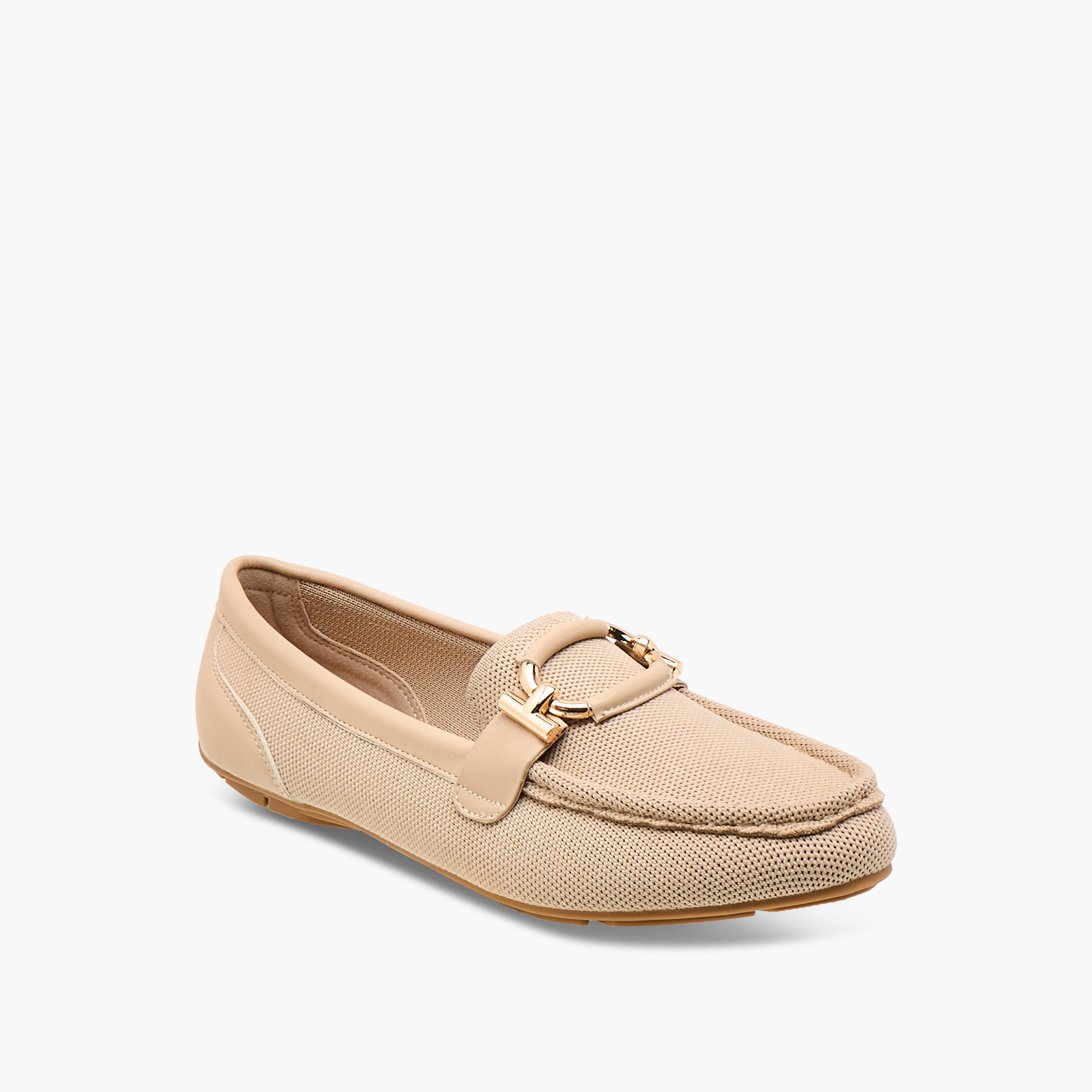 حذاء سهل الارتداء مريح بارز الملمس بتفاصيل معدنية من لو كونفورت-women-shoes-flats-loafers-image-2