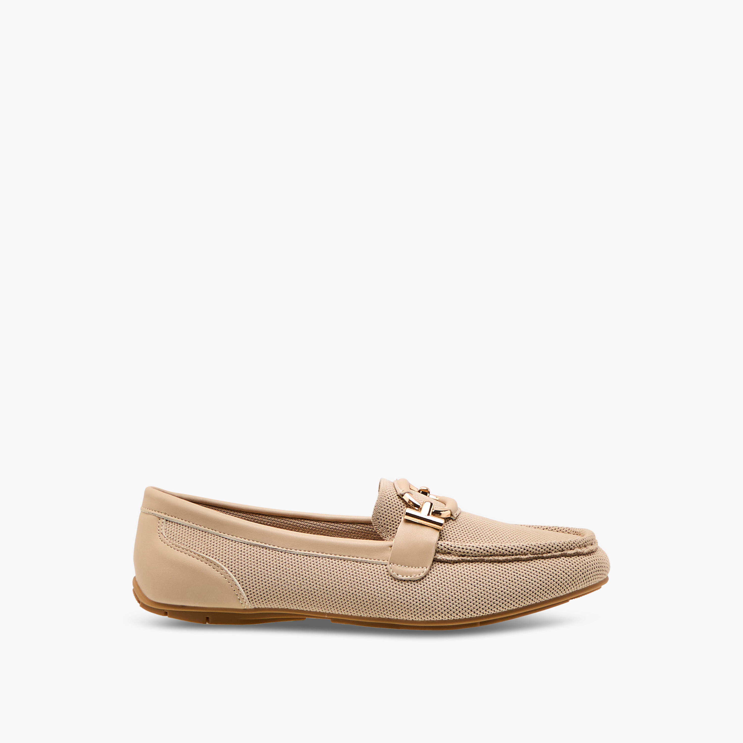 حذاء سهل الارتداء مريح بارز الملمس بتفاصيل معدنية من لو كونفورت-women-shoes-flats-loafers-image-3