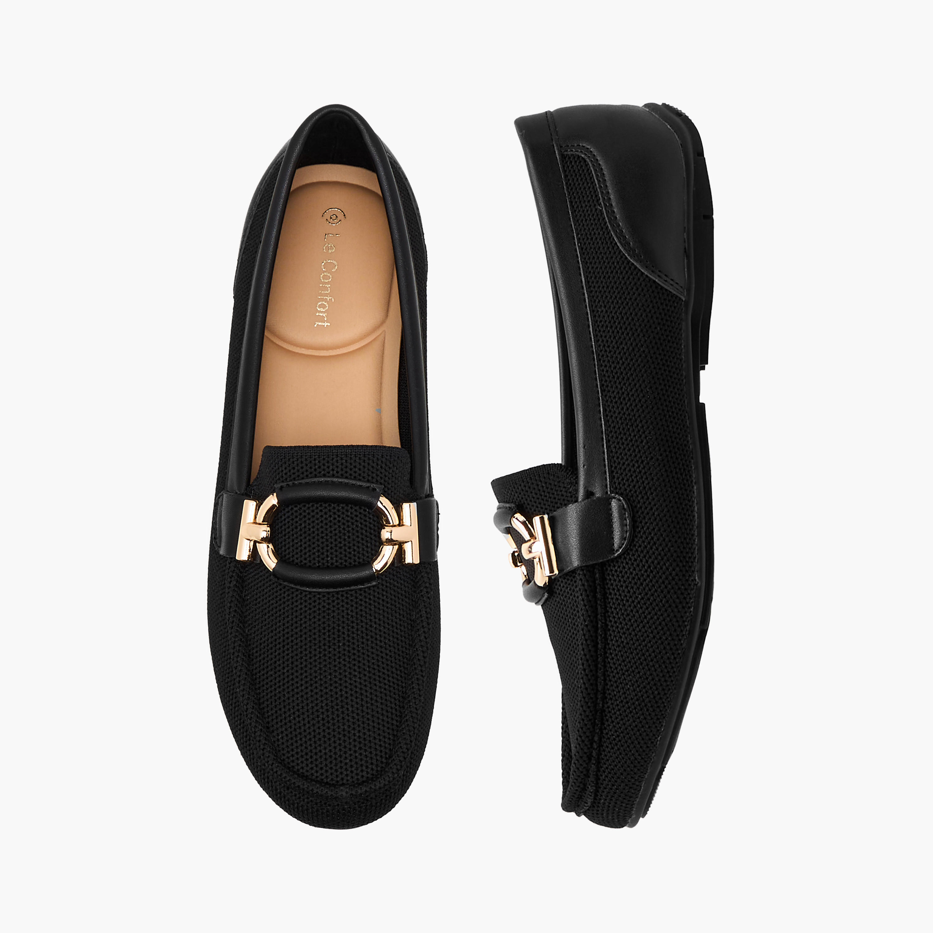 Le Confort Textured Slip-On Comfort Loafers with Metal Trim-women-shoes-flats-loafers-image-1