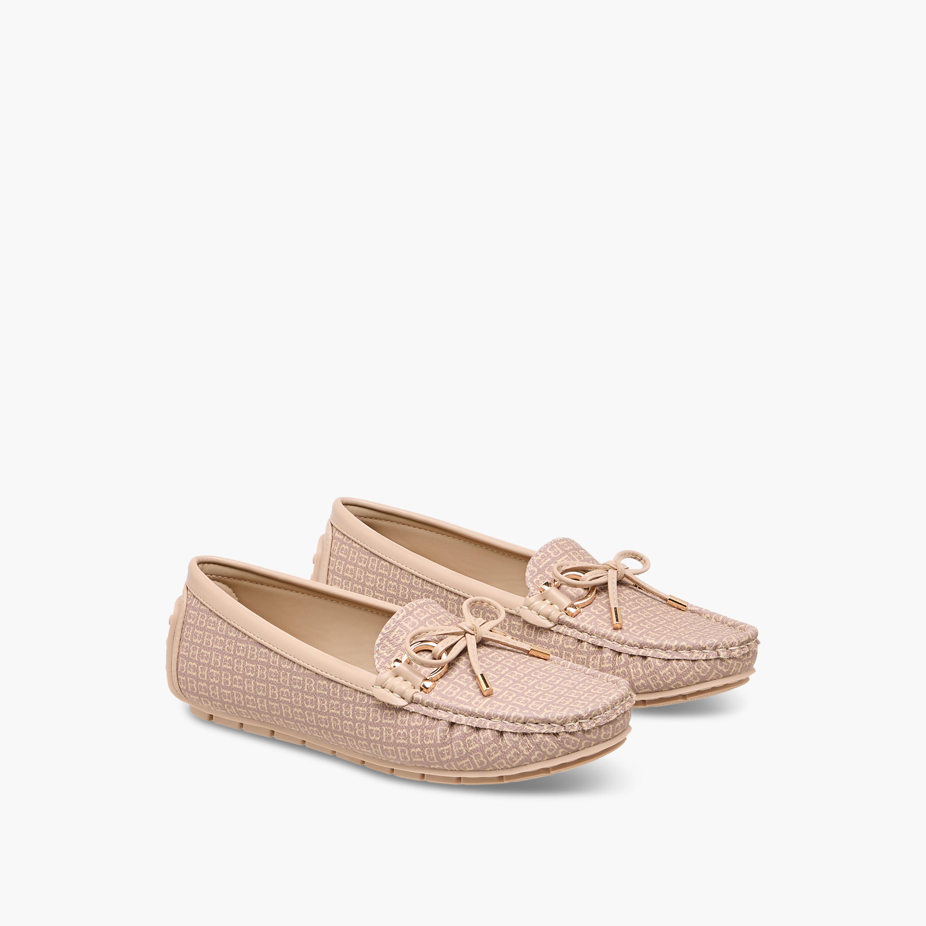 Flora Bella Monogram Print Loafers with Bow Accent-women-shoes-loafersandmoccasins-image-1
