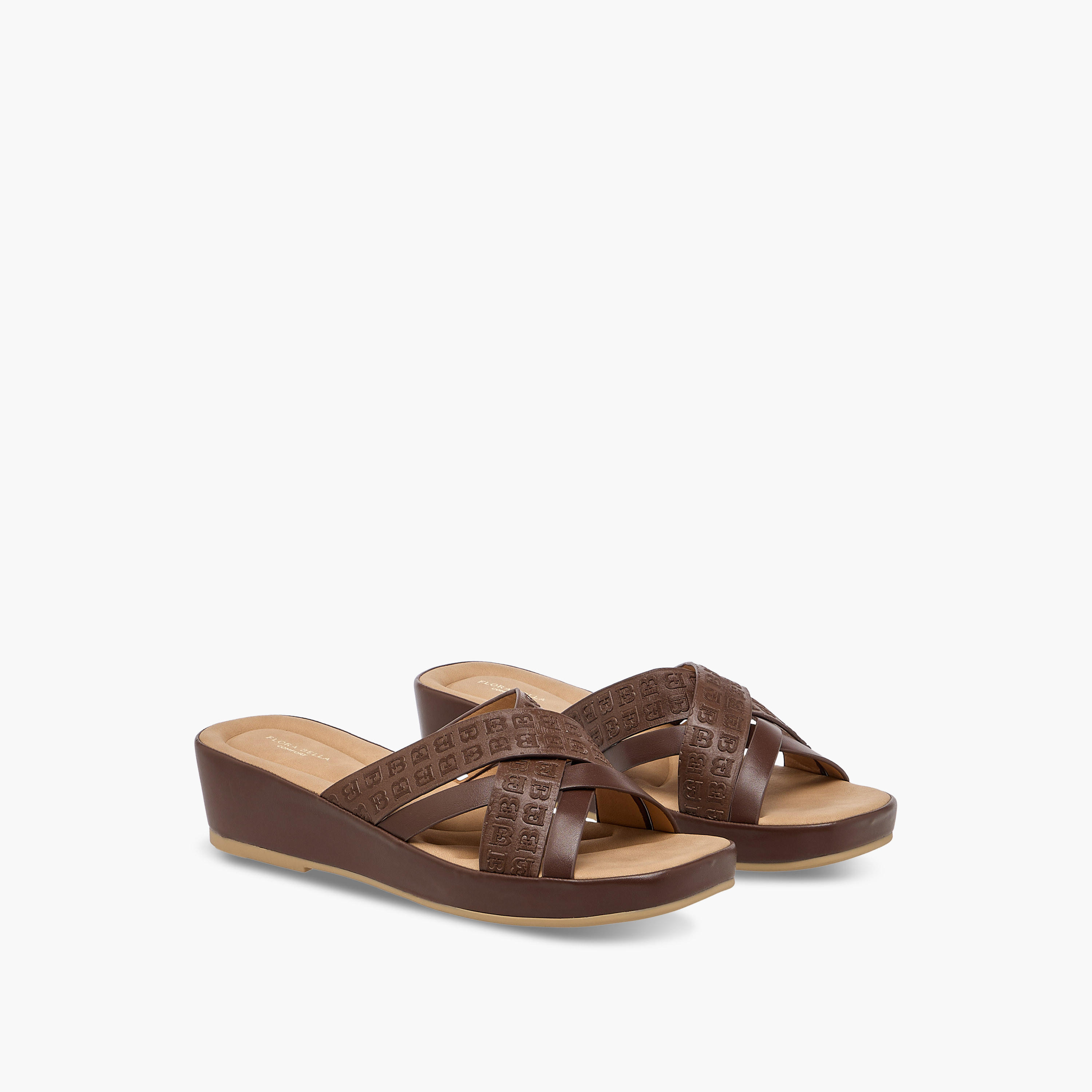 Flora Bella Monogram  Embossed Cross Strap Slip-On Sandals-women-shoes-sandals-heeled-image-1
