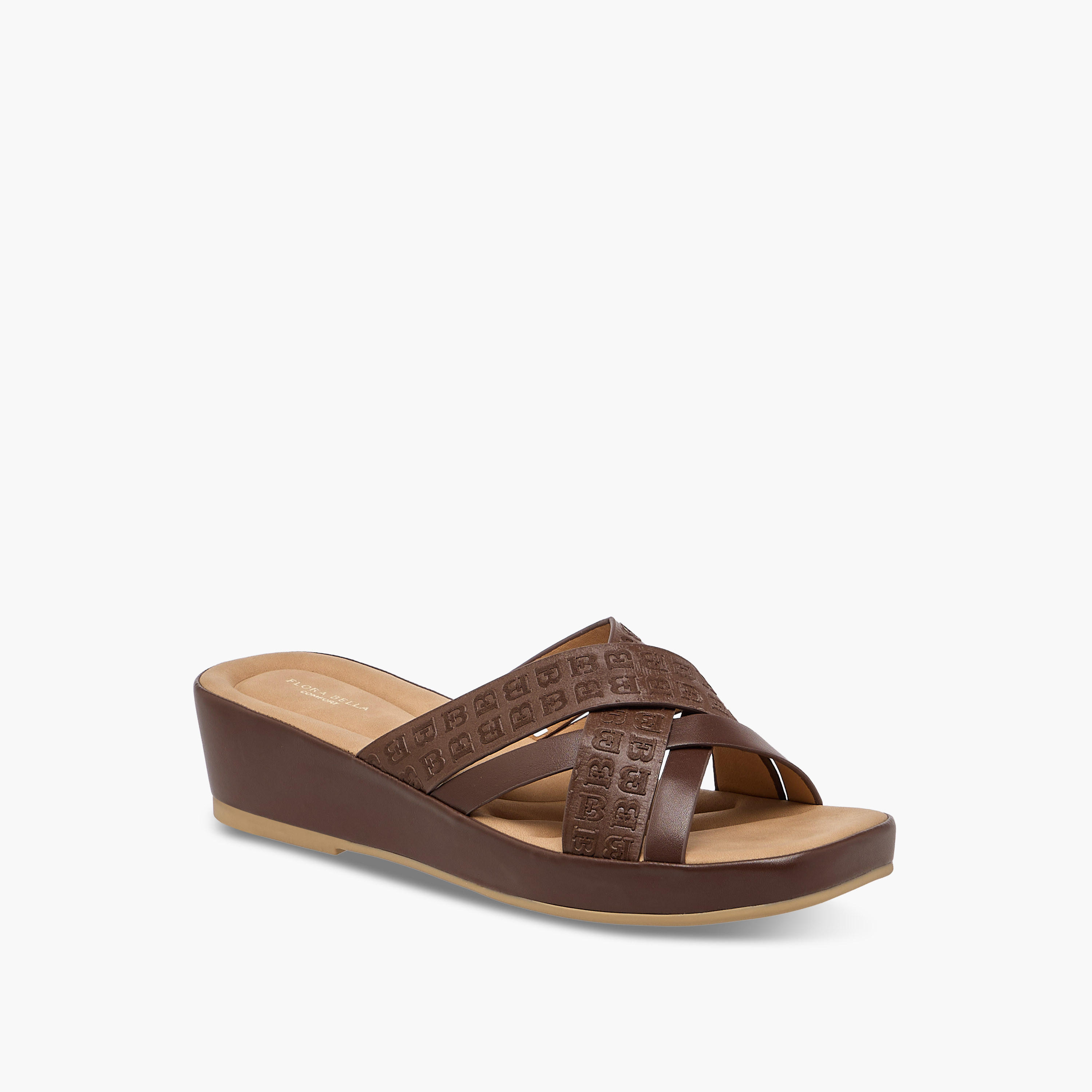 Flora Bella Monogram  Embossed Cross Strap Slip-On Sandals-women-shoes-sandals-heeled-image-2
