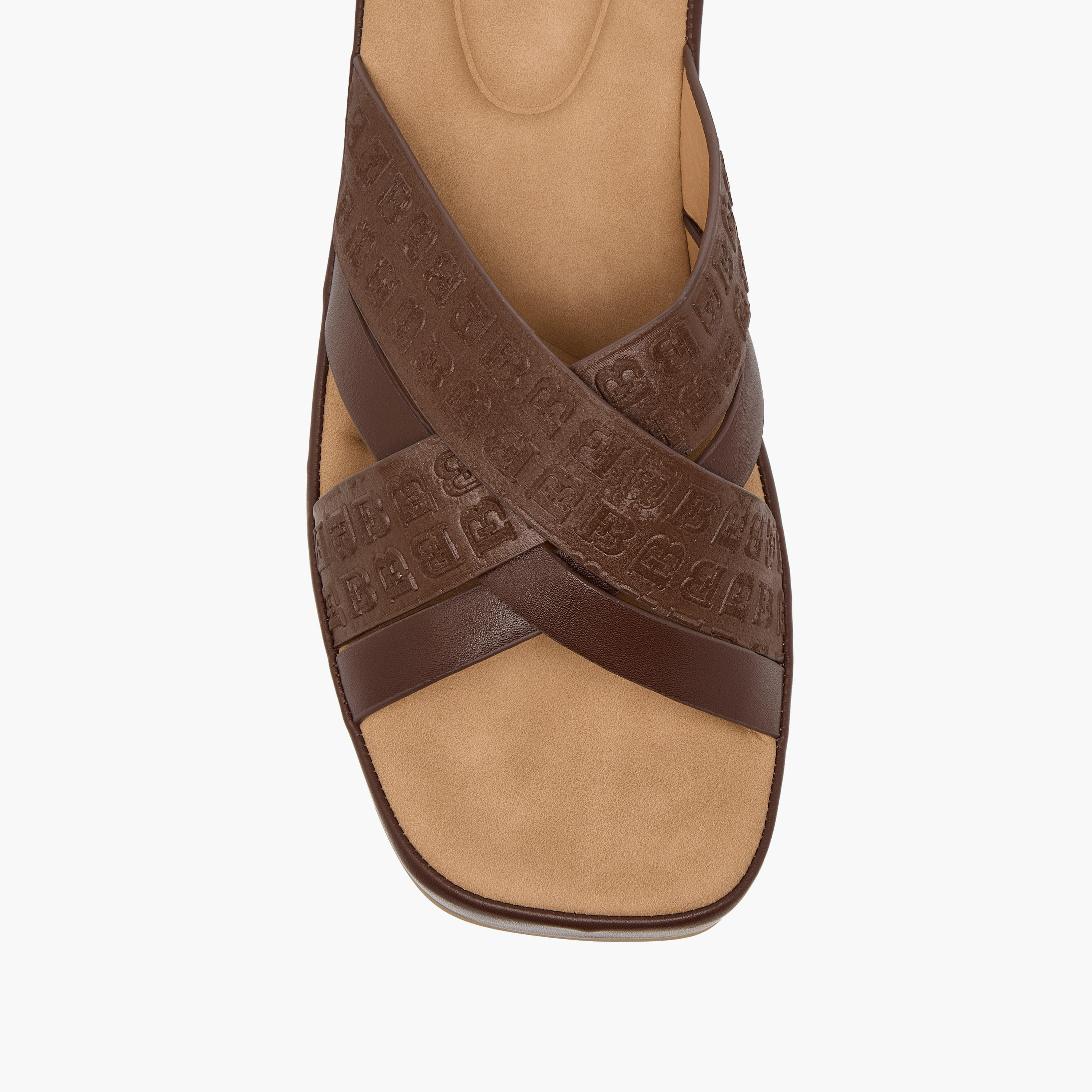 Flora Bella Monogram  Embossed Cross Strap Slip-On Sandals-women-shoes-sandals-heeled-image-4