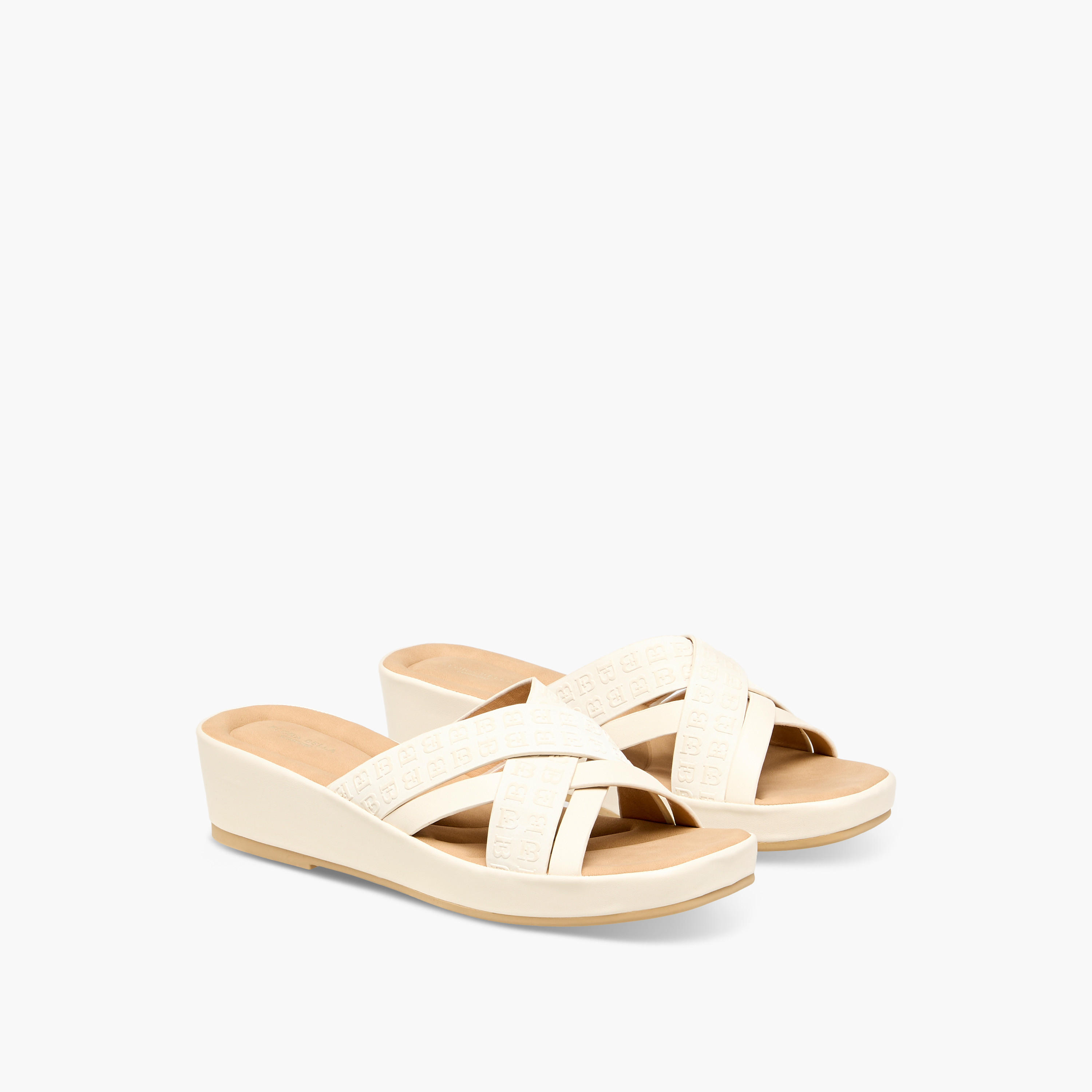 Flora Bella Monogram  Embossed Cross Strap Slip-On Sandals-women-shoes-sandals-heeled-image-1