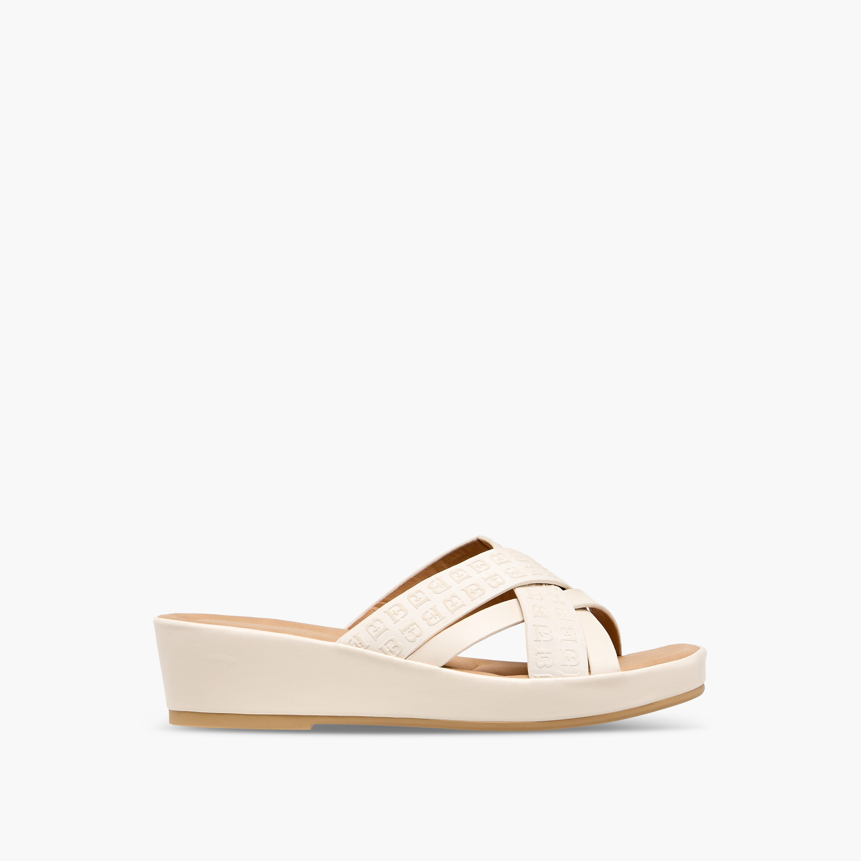 Flora Bella Monogram  Embossed Cross Strap Slip-On Sandals-women-shoes-sandals-heeled-image-3