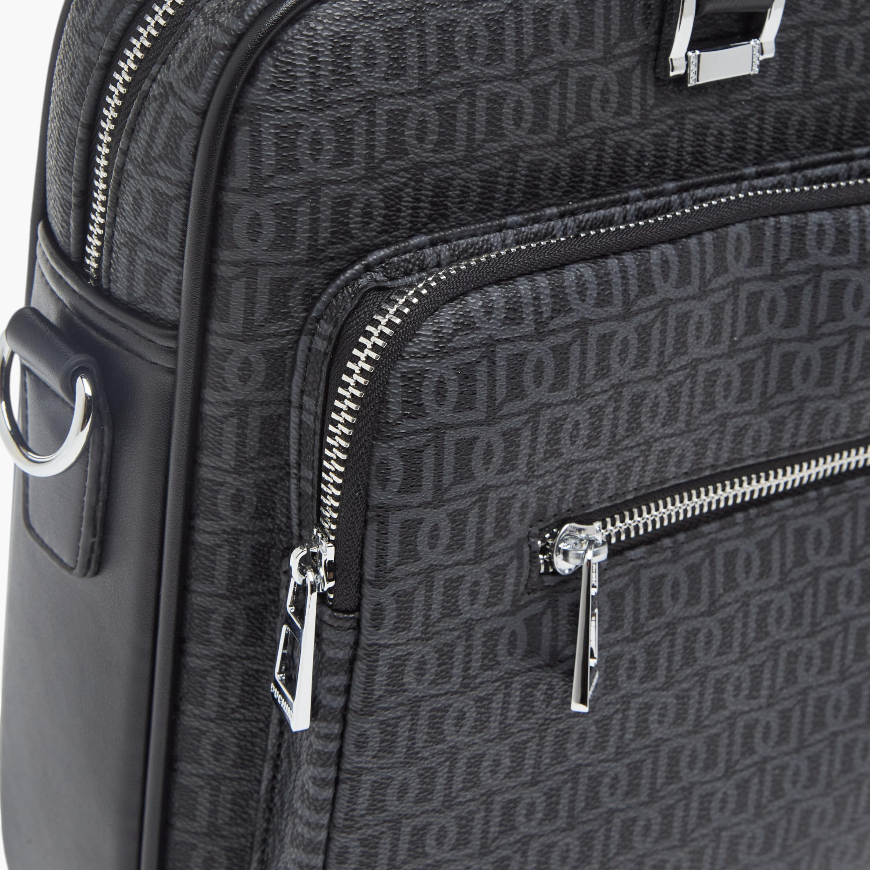 Duchini All-Over Monogram Print Laptop Bag with Handles and Adjustable Strap-men-bags-image-6