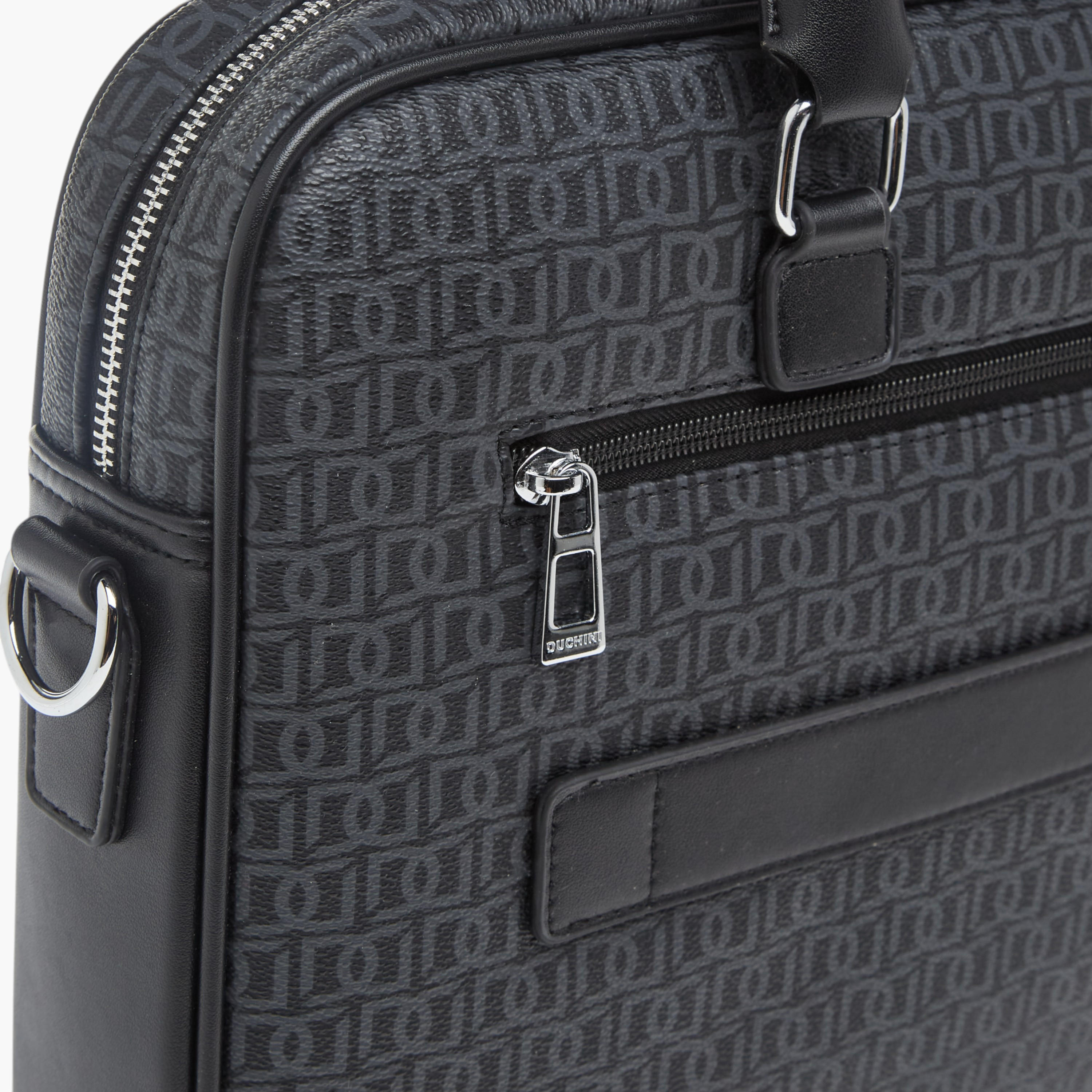 Duchini All-Over Monogram Print Laptop Bag with Handles and Adjustable Strap-men-bags-image-7