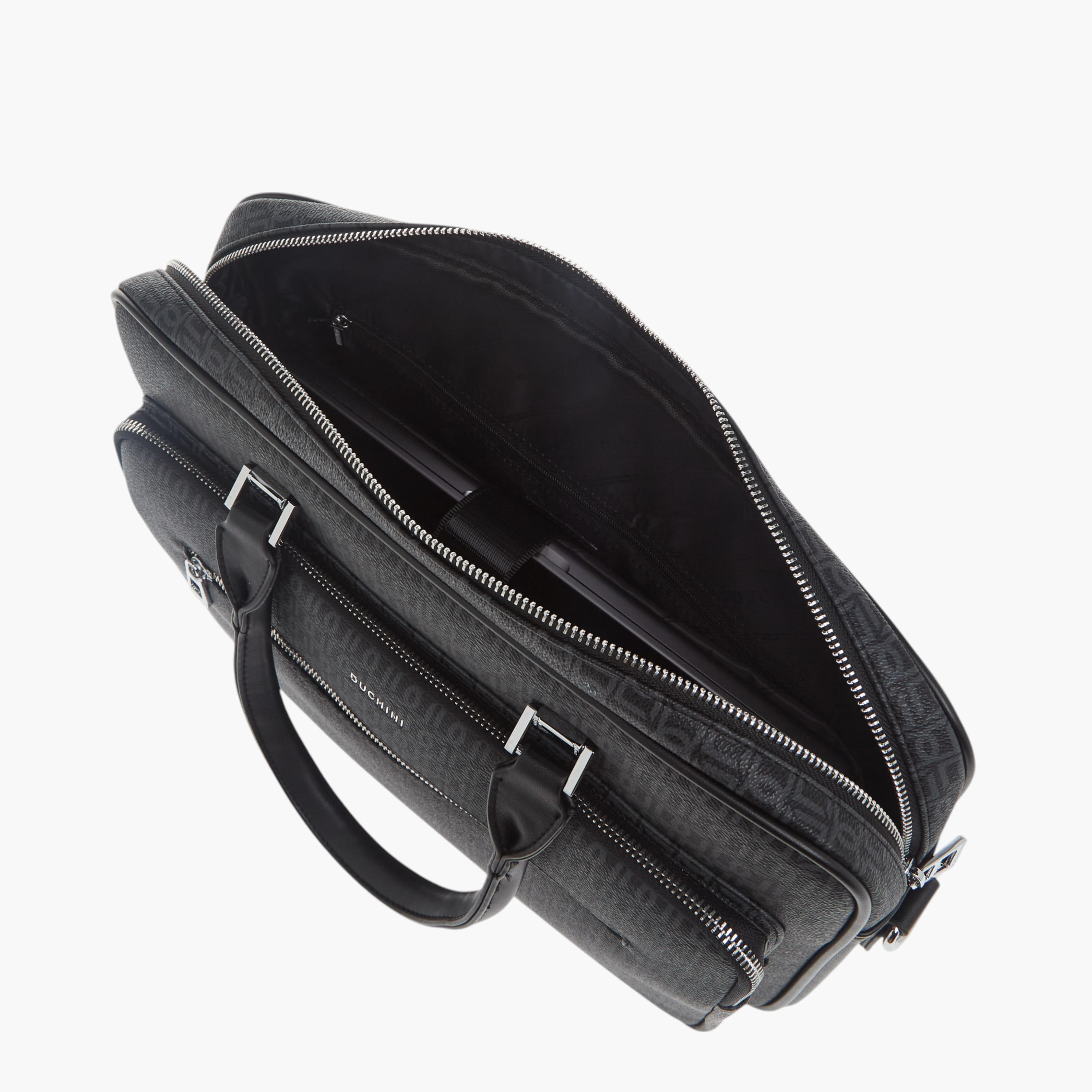 Duchini All-Over Monogram Print Laptop Bag with Handles and Adjustable Strap-men-bags-image-9