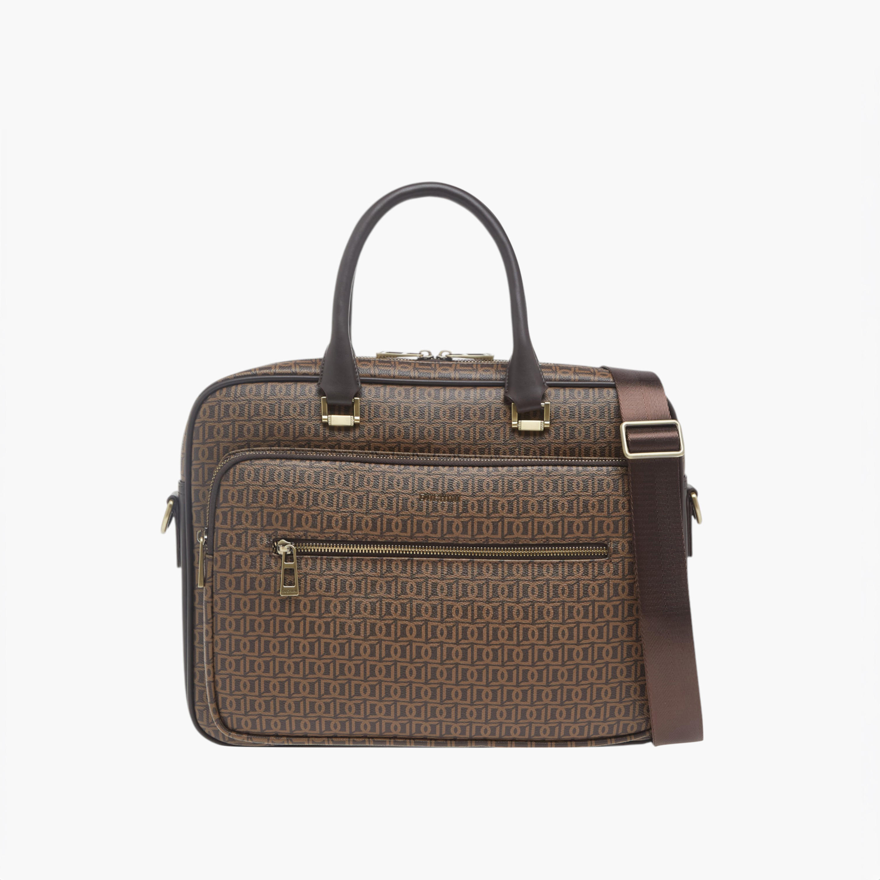 Duchini All-Over Monogram Print Laptop Bag with Handles and Adjustable Strap-men-bags-image-1