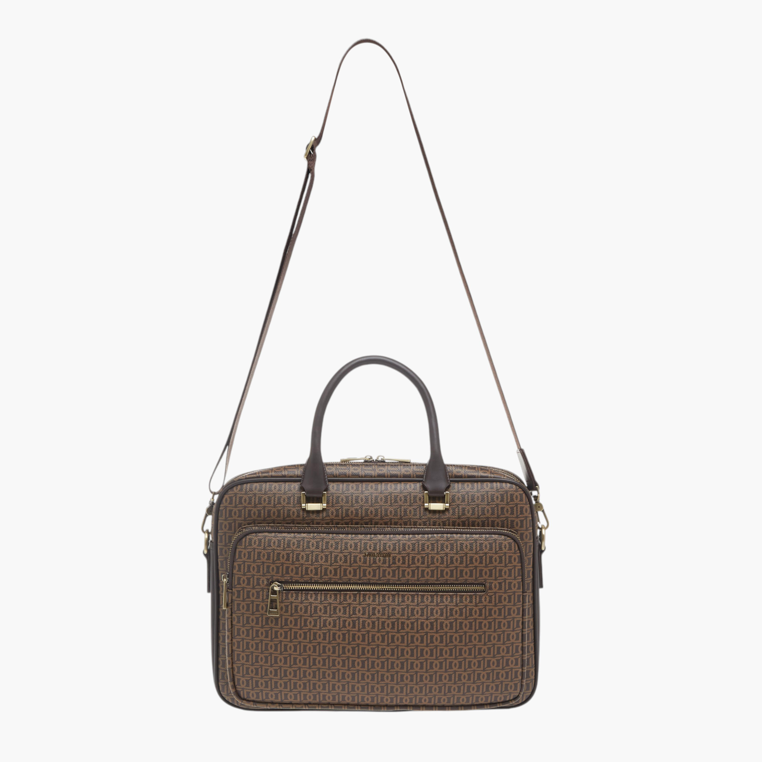 Duchini All-Over Monogram Print Laptop Bag with Handles and Adjustable Strap-men-bags-image-2