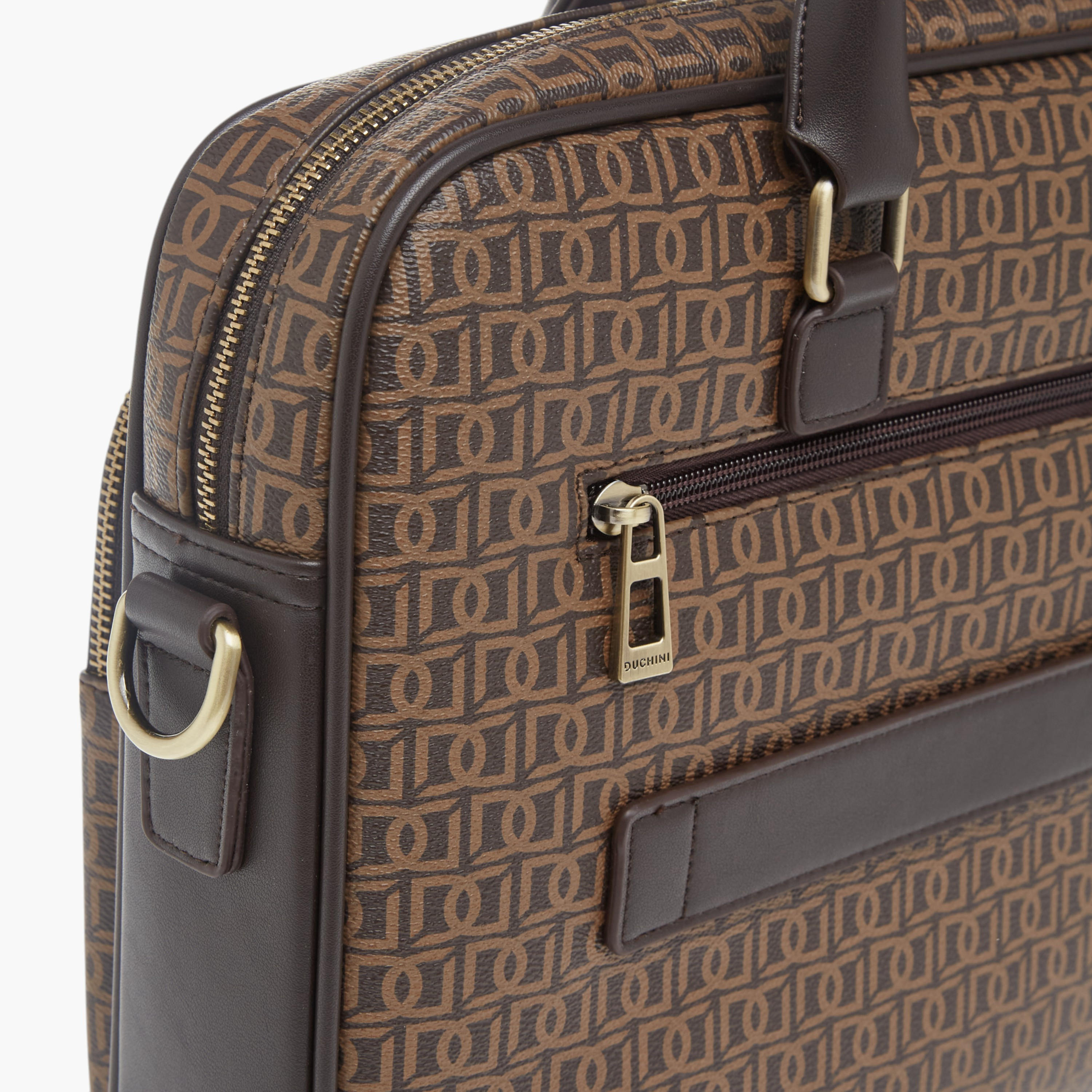 Duchini All-Over Monogram Print Laptop Bag with Handles and Adjustable Strap-men-bags-image-6
