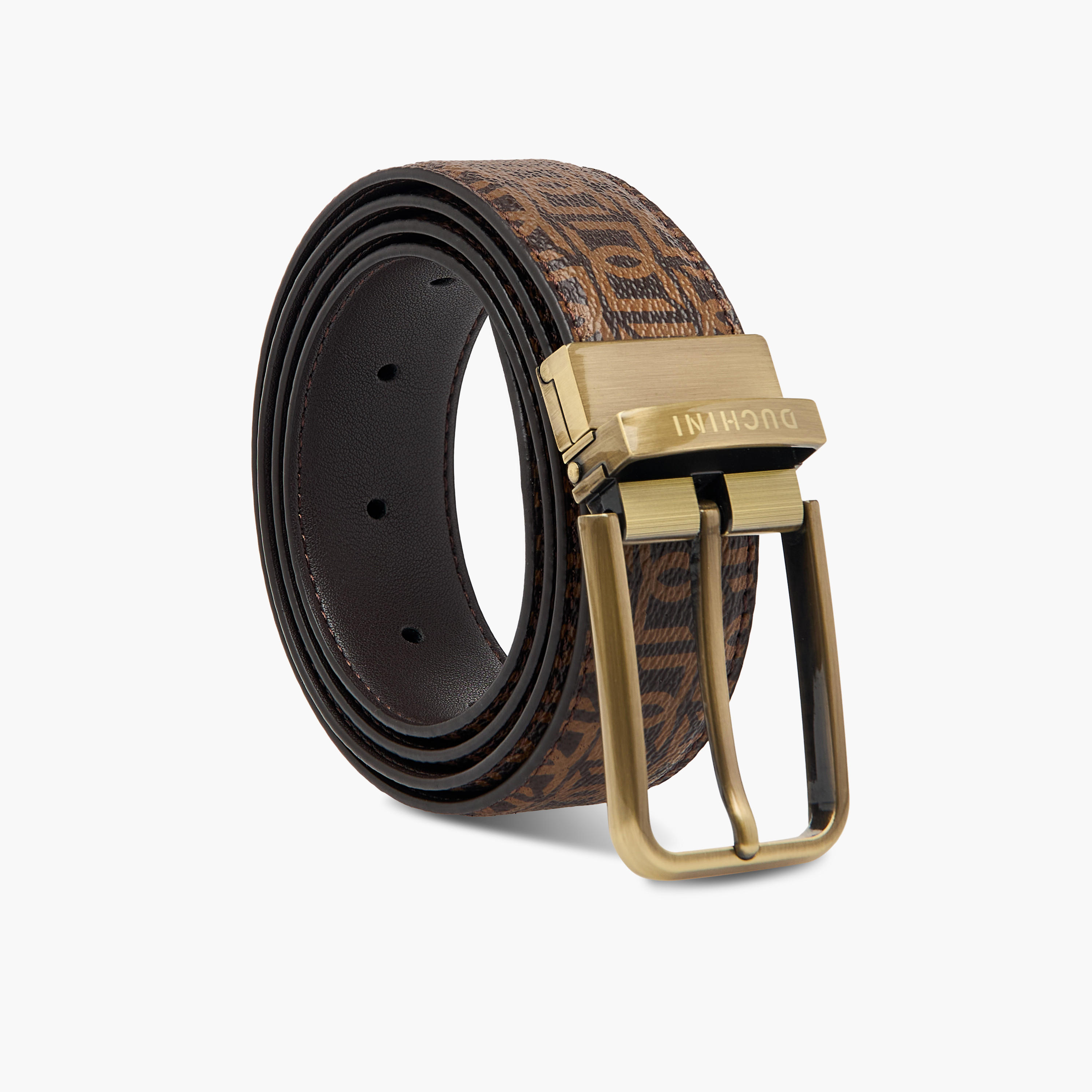 Duchini Men's Monogram Print Belt with Pin Buckle Closure-men-beltsandwallets-belts-image-1