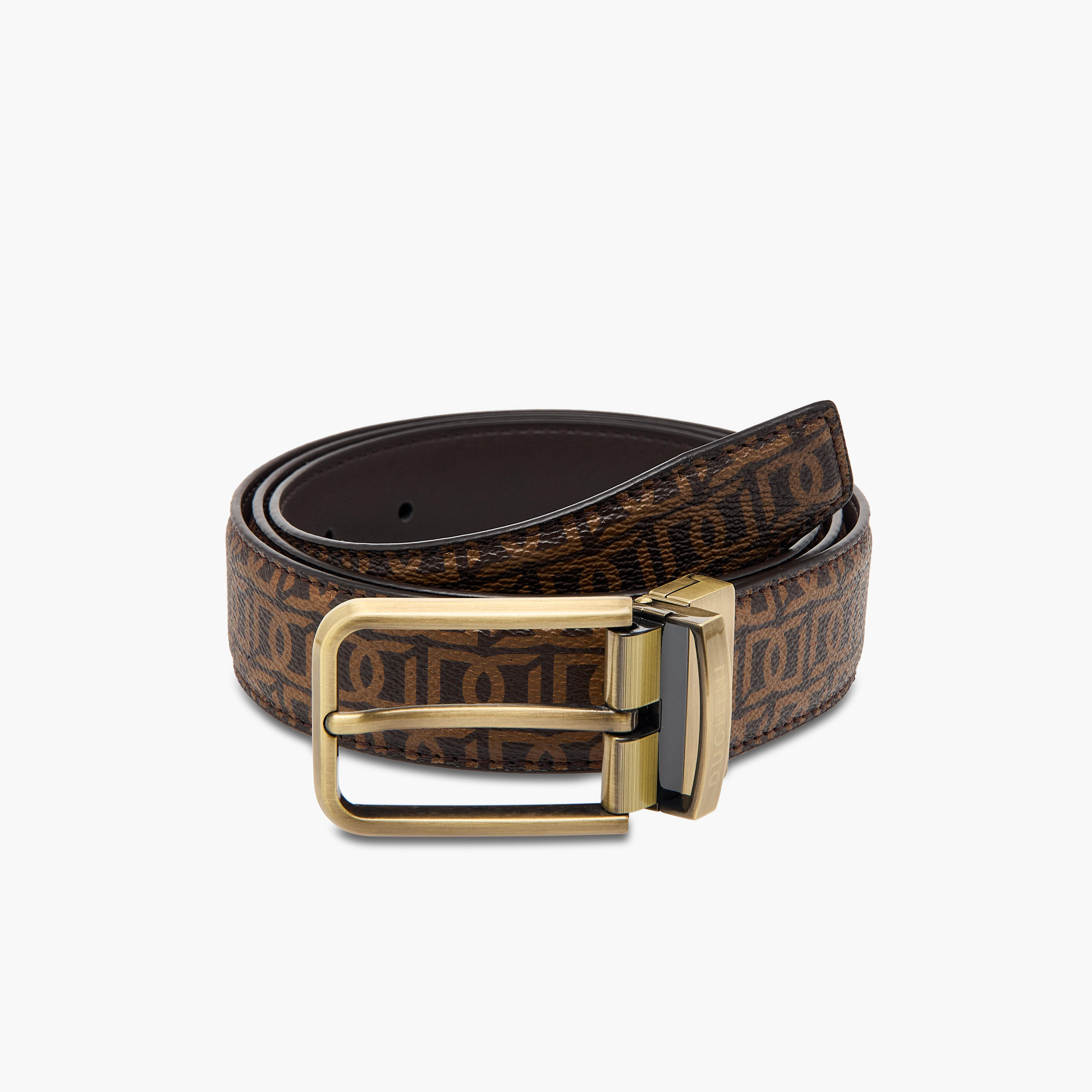 Duchini Men's Monogram Print Belt with Pin Buckle Closure-men-beltsandwallets-belts-image-2