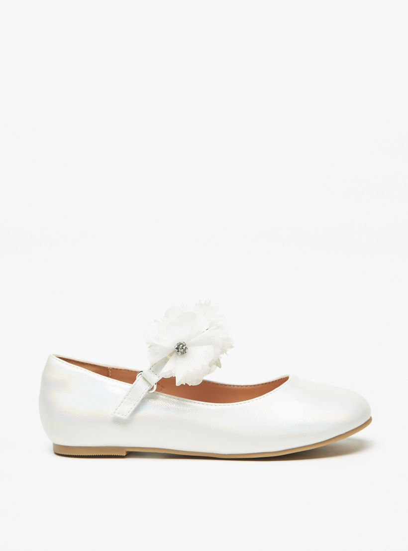 Celeste Girls' Floral Accented Ballerina Shoes with Hook and Loop Closure-girls-shoes-maryjanes-image-3