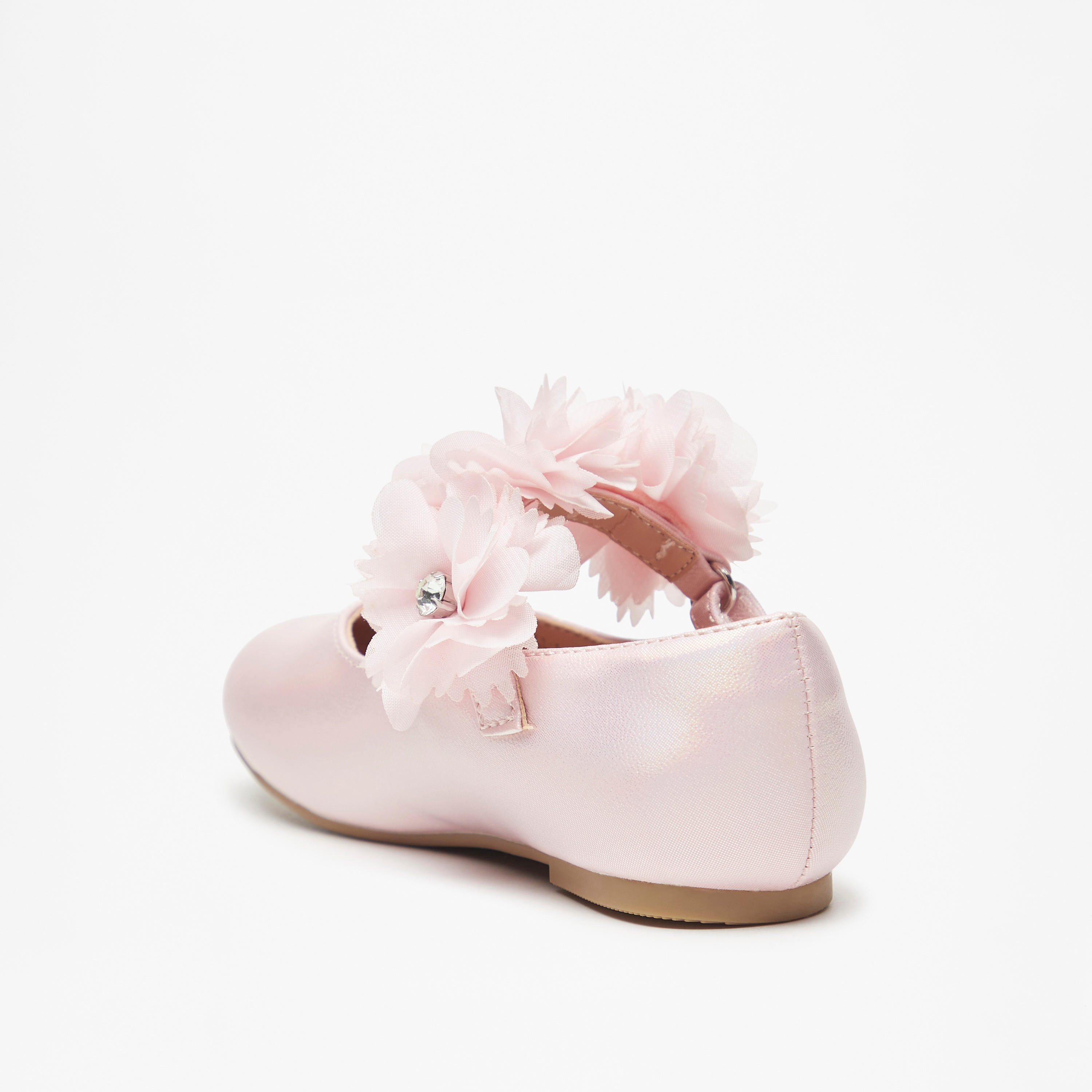 Juniors Floral Accent Ballerina Shoes with Hook and Loop Closure-girls-shoes-maryjanes-image-2