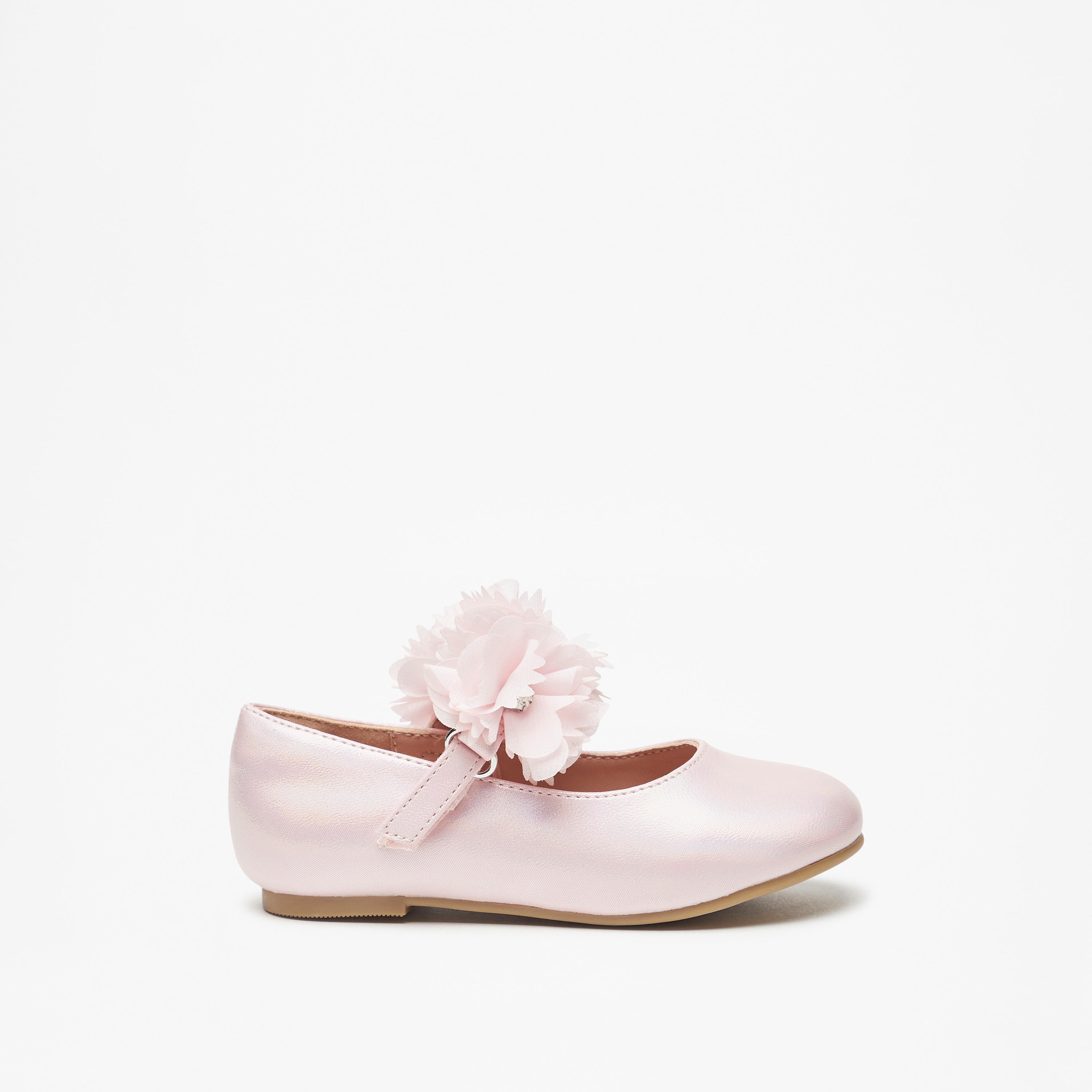 Juniors Floral Accent Ballerina Shoes with Hook and Loop Closure-girls-shoes-maryjanes-image-3