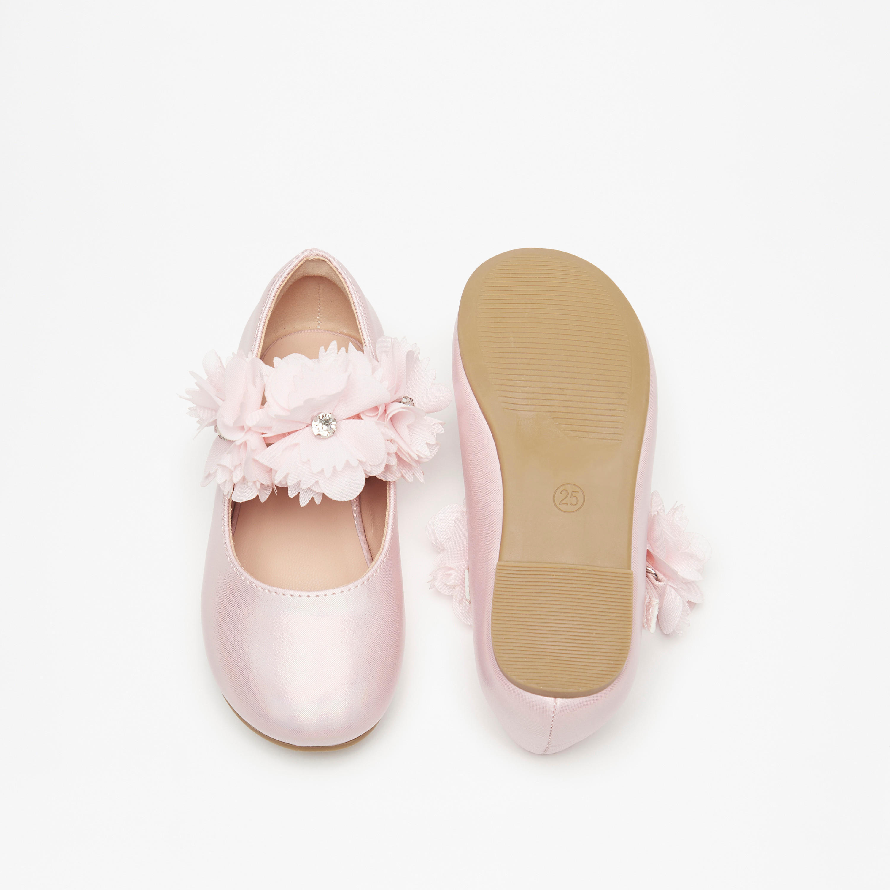 Juniors Floral Accent Ballerina Shoes with Hook and Loop Closure-girls-shoes-maryjanes-image-4