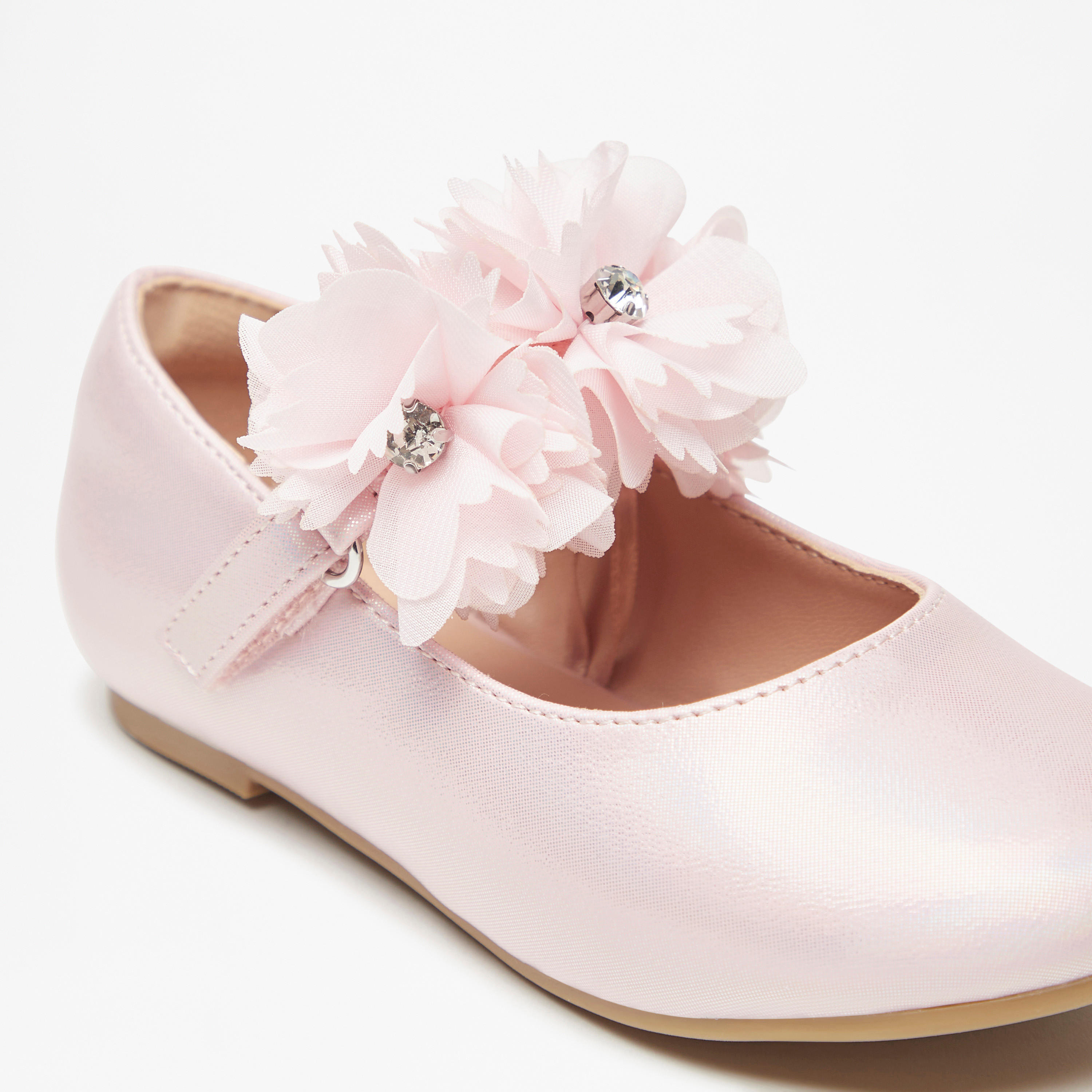 Juniors Floral Accent Ballerina Shoes with Hook and Loop Closure-girls-shoes-maryjanes-image-5