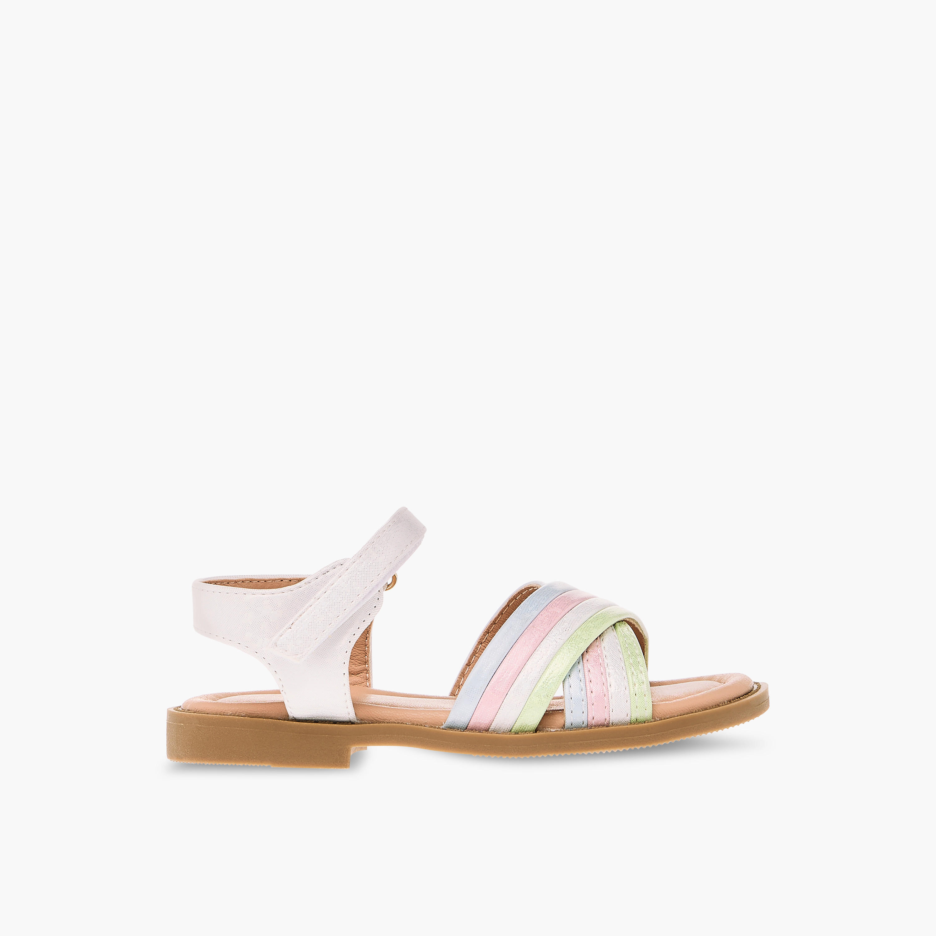 Juniors Colourblock Cross Strap Sandals with Hook and Loop Closure-girls-shoes-sandals-image-2