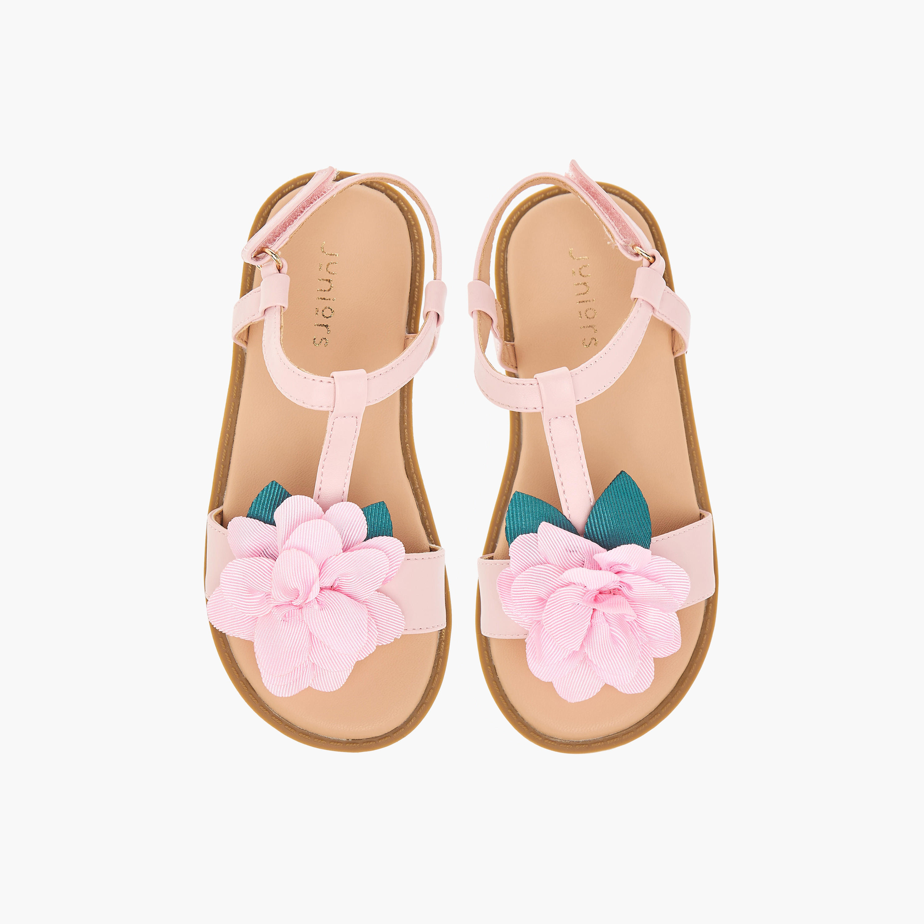 Juniors Flower Applique Sandals with Hook and Loop Closure-girls-shoes-sandals-image-5