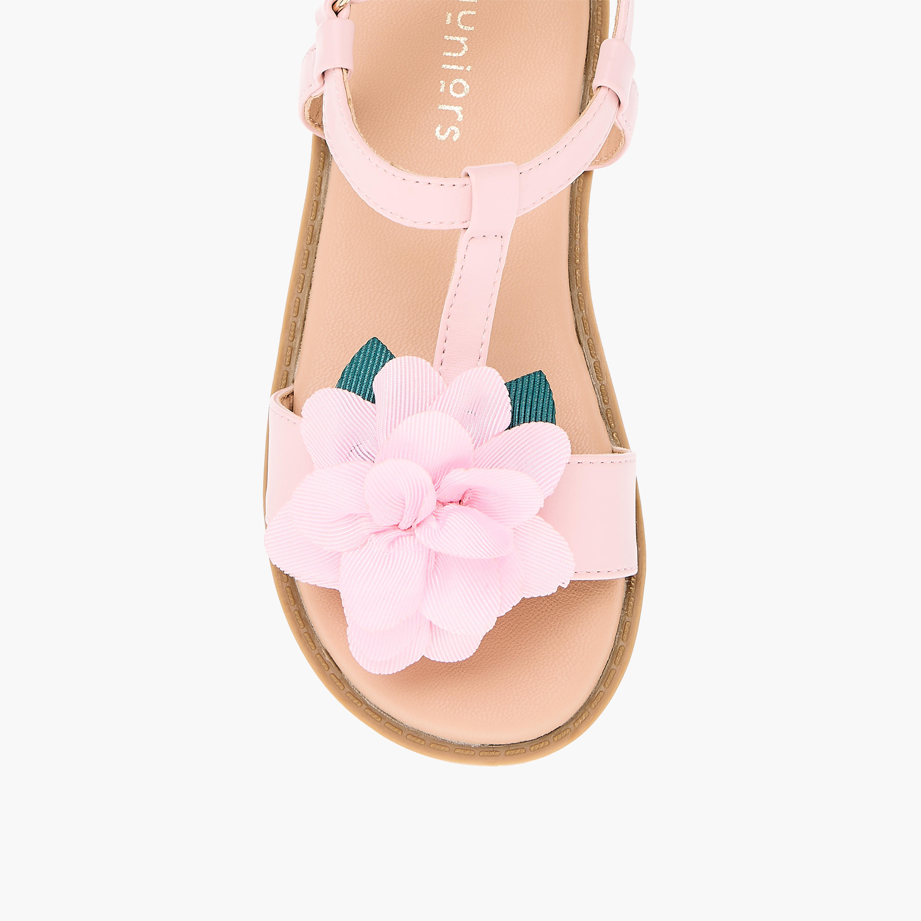 Juniors Flower Applique Sandals with Hook and Loop Closure-girls-shoes-sandals-image-7
