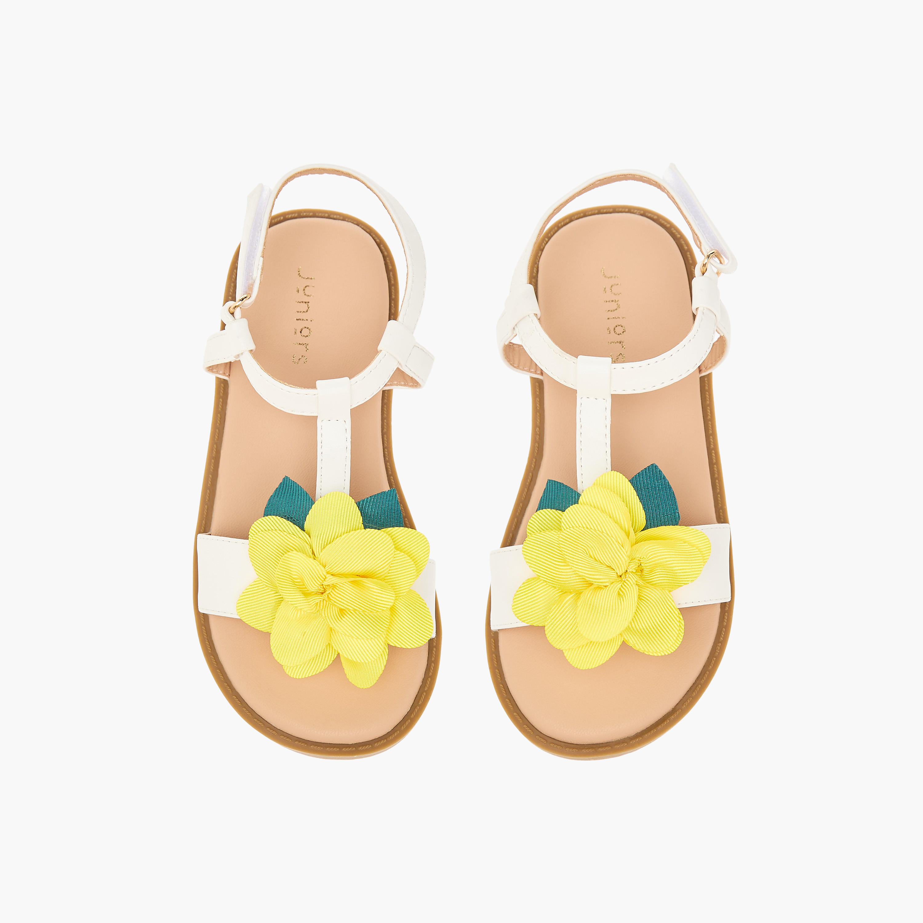 Juniors Flower Applique Sandals with Hook and Loop Closure-girls-shoes-sandals-image-1
